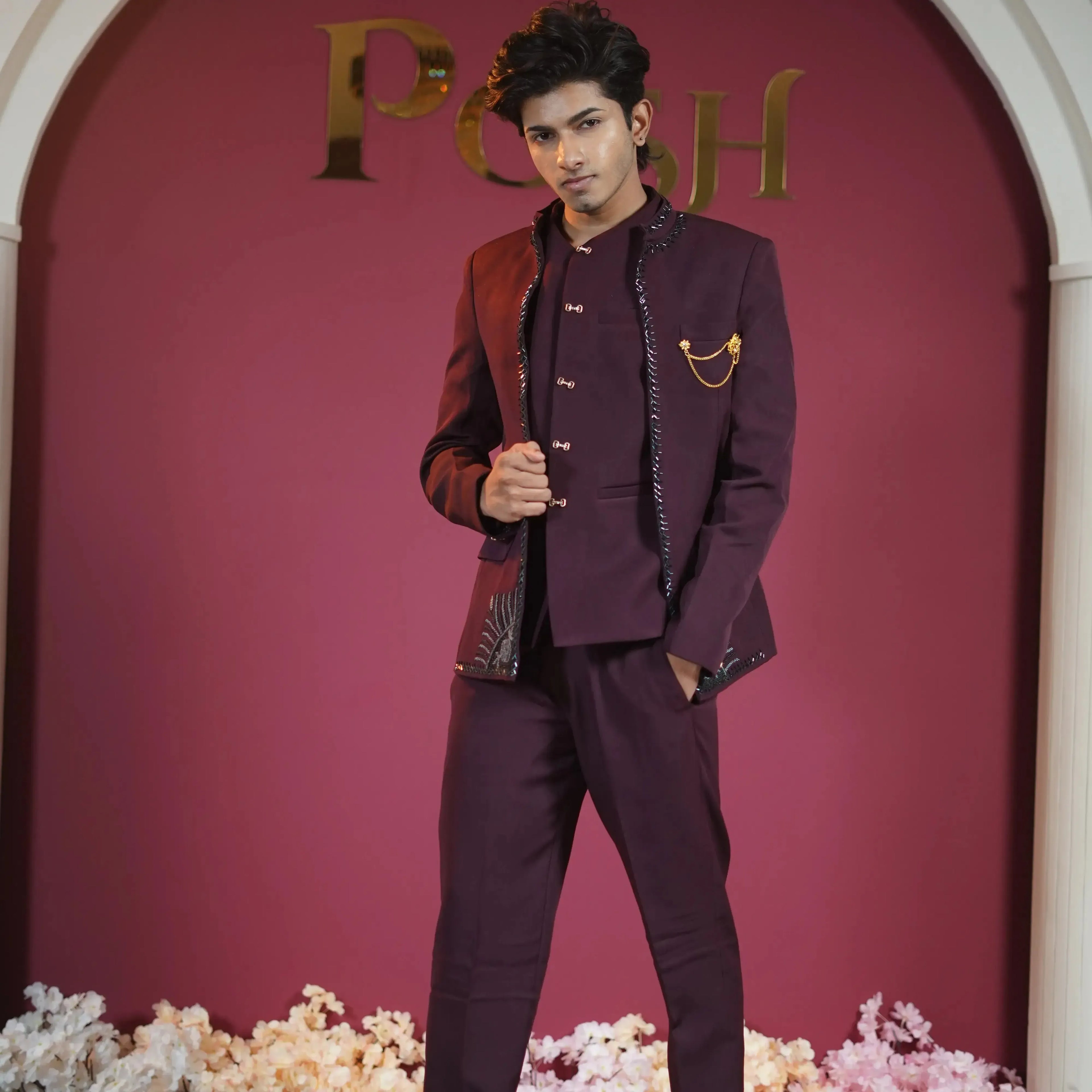 Deep Wine Jodhpuri Suit Rental in Kerala Groom Posh Wedding Rental Deep Wine Jodhpuri Suit Rental in Kerala Groom Posh Wedding Rental