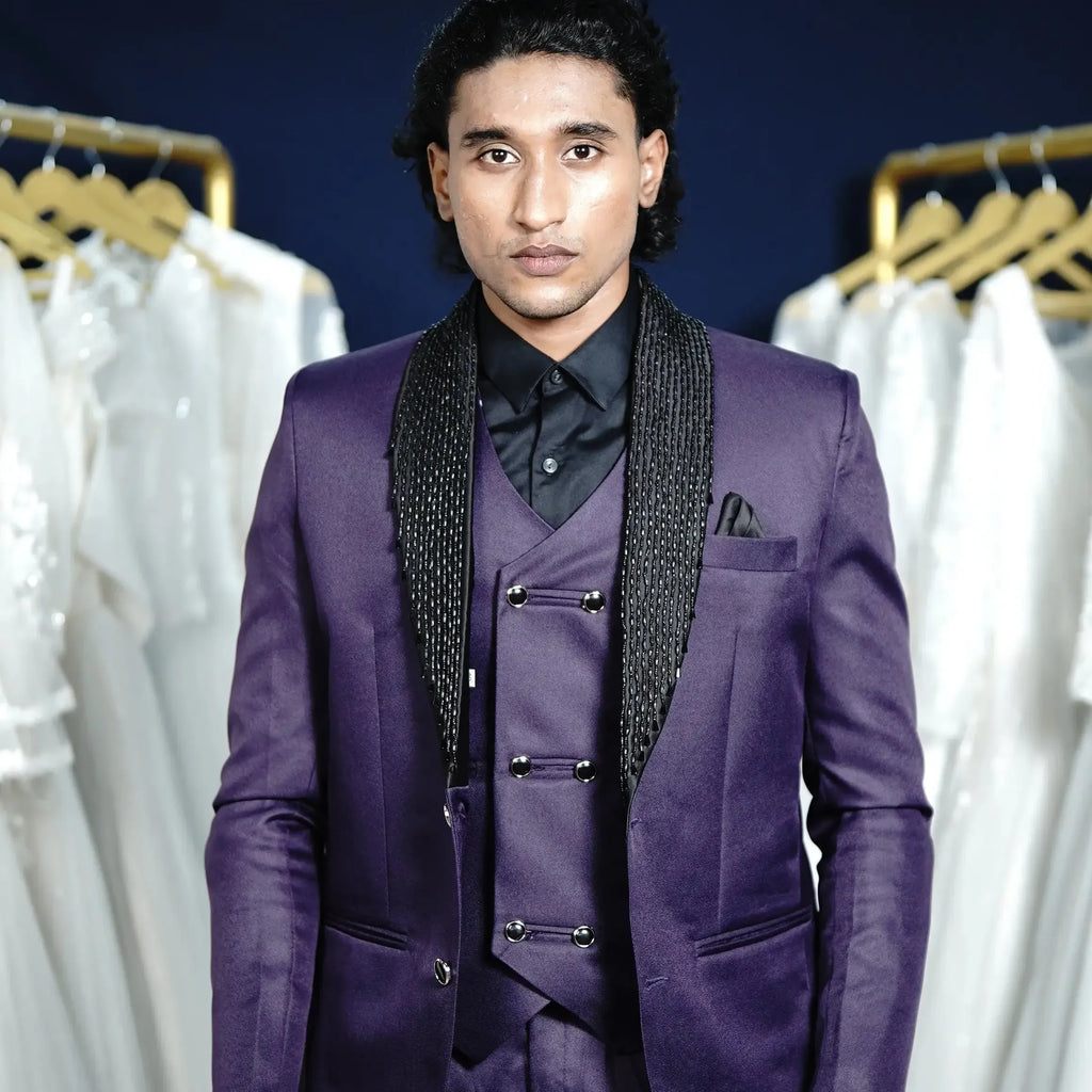 Royal purple designer suit for men