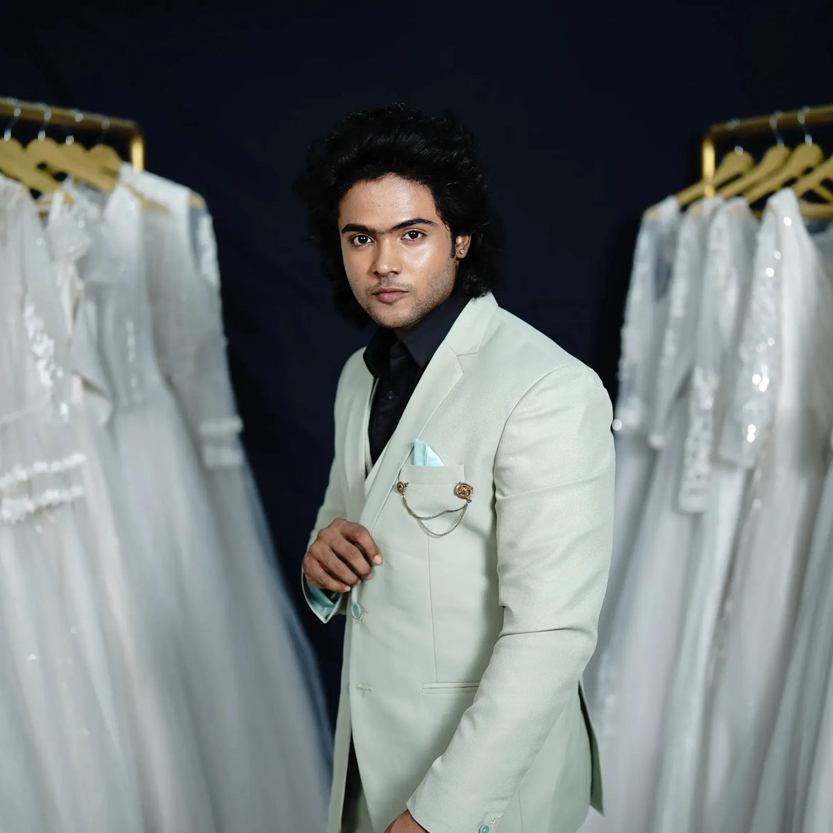 Pista green groom suit for wedding reception