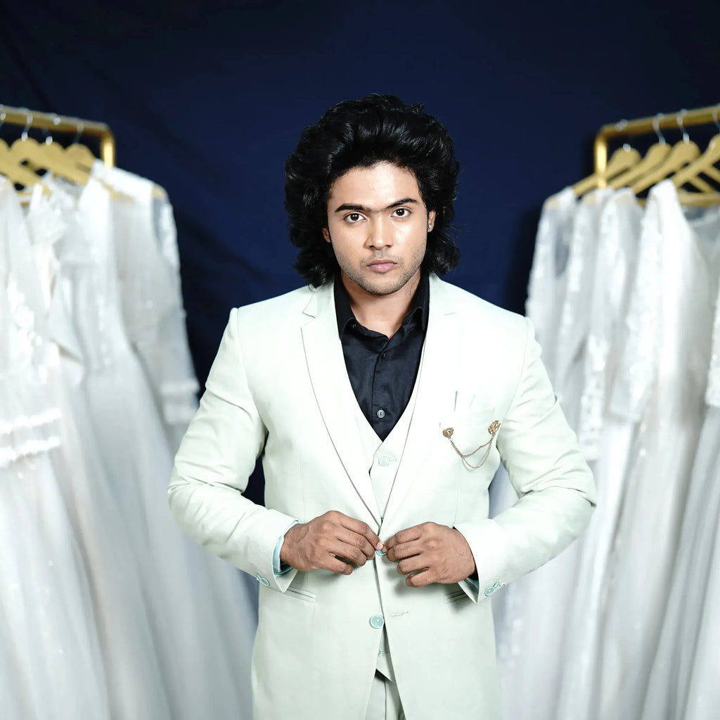 Formal pista green wedding suit for men