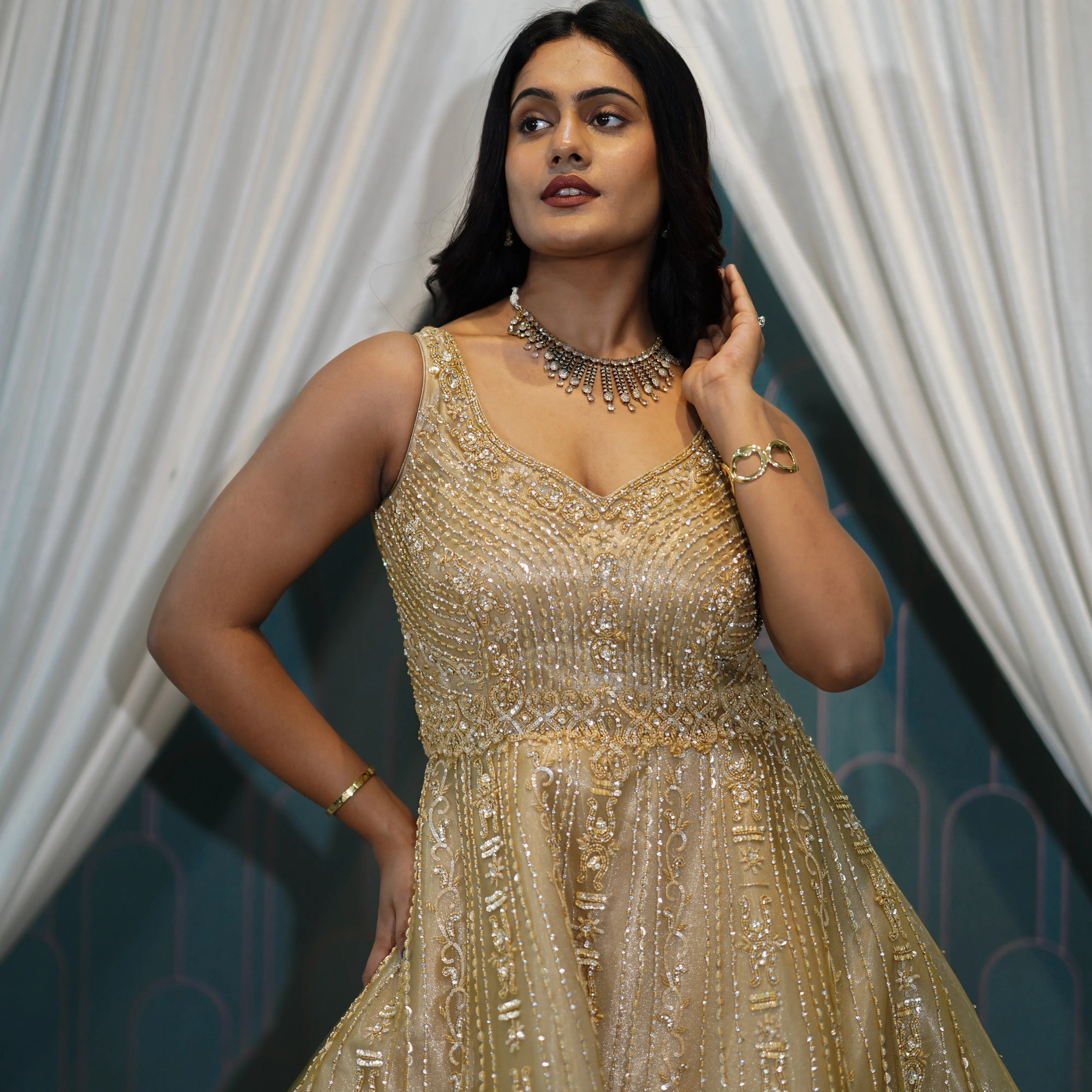 Golden Bridal Reception Gown.