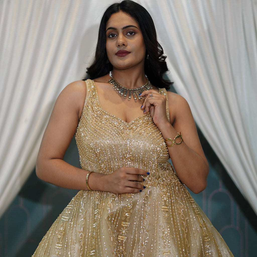 Golden Bridal Reception Gown.