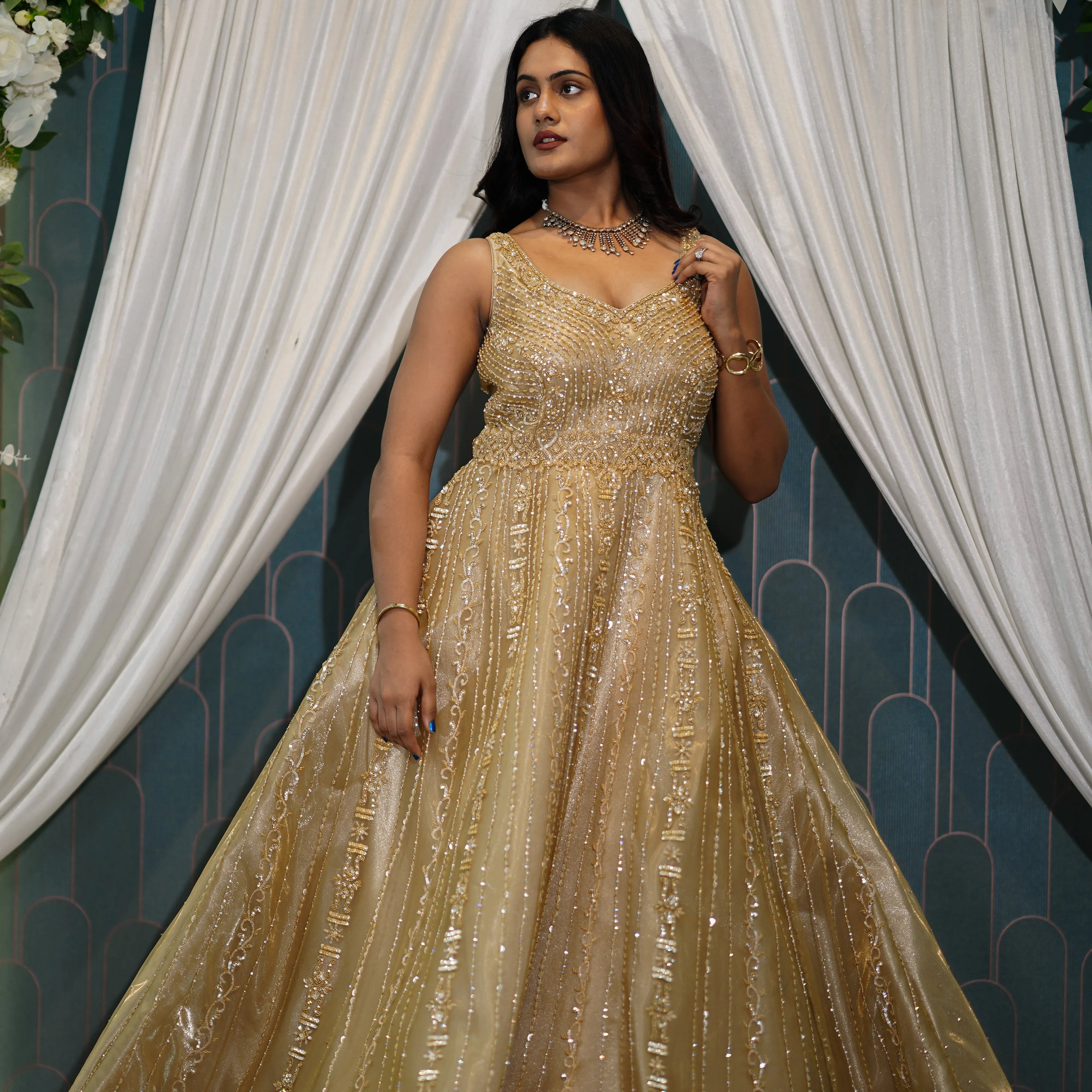 Golden Bridal Reception Gown.