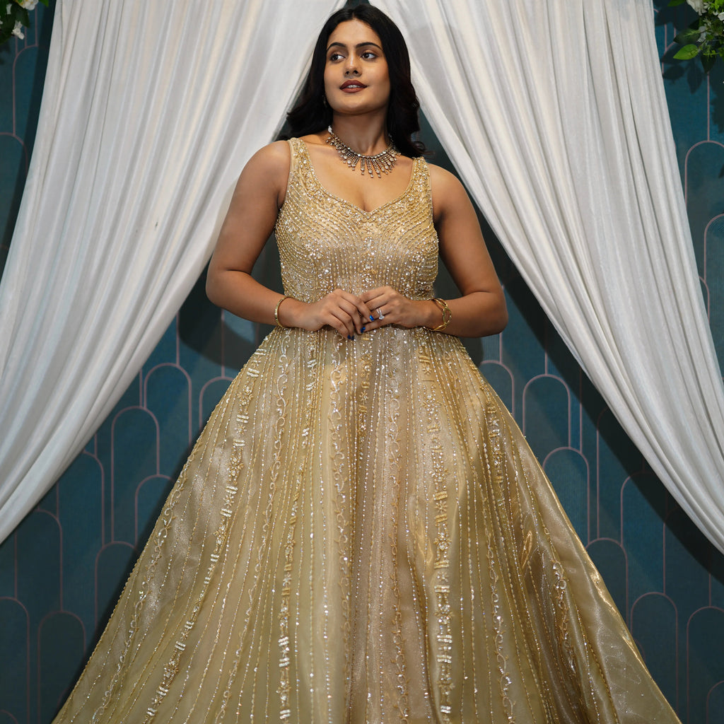 Golden Bridal Reception Gown.
