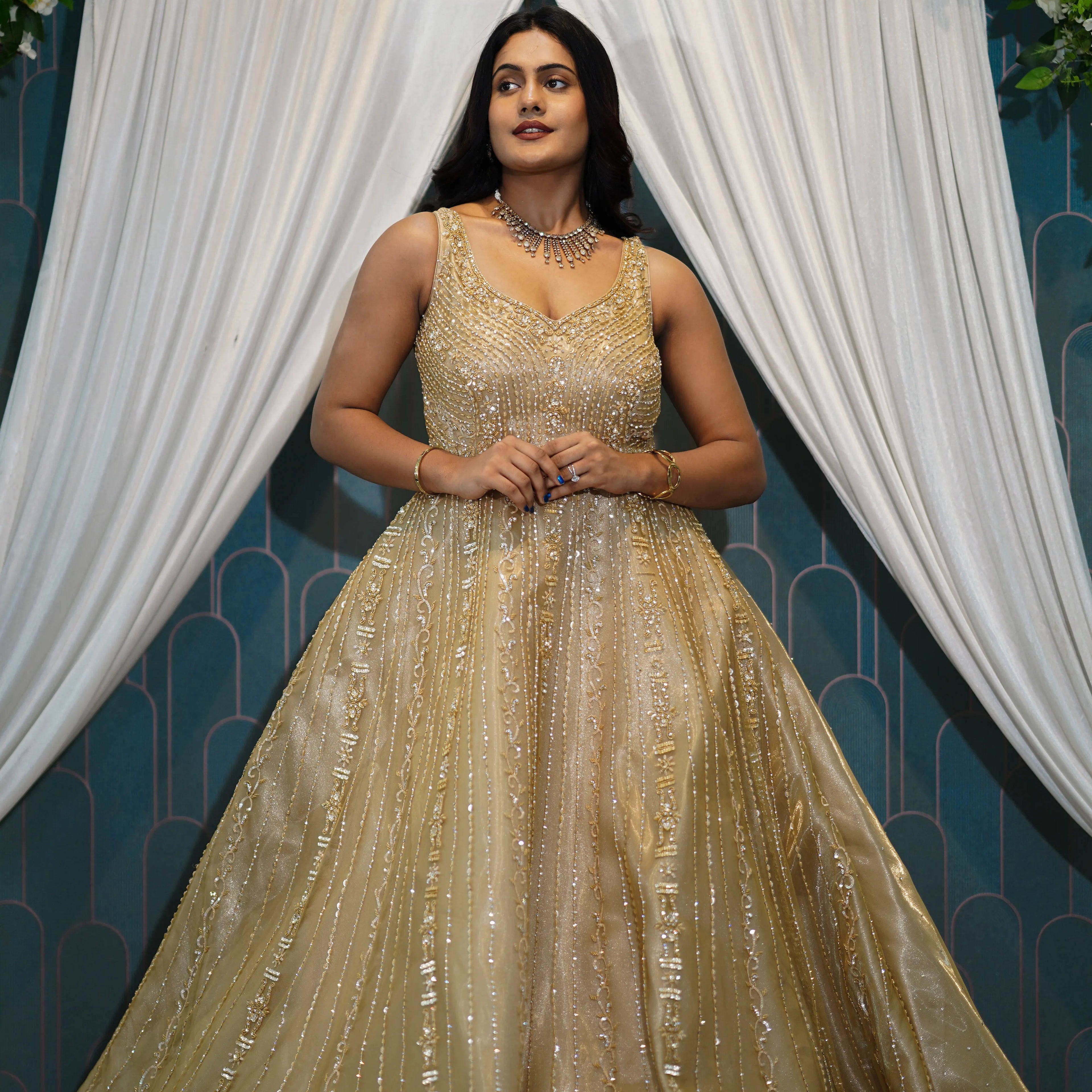 Golden Bridal Reception Gown.