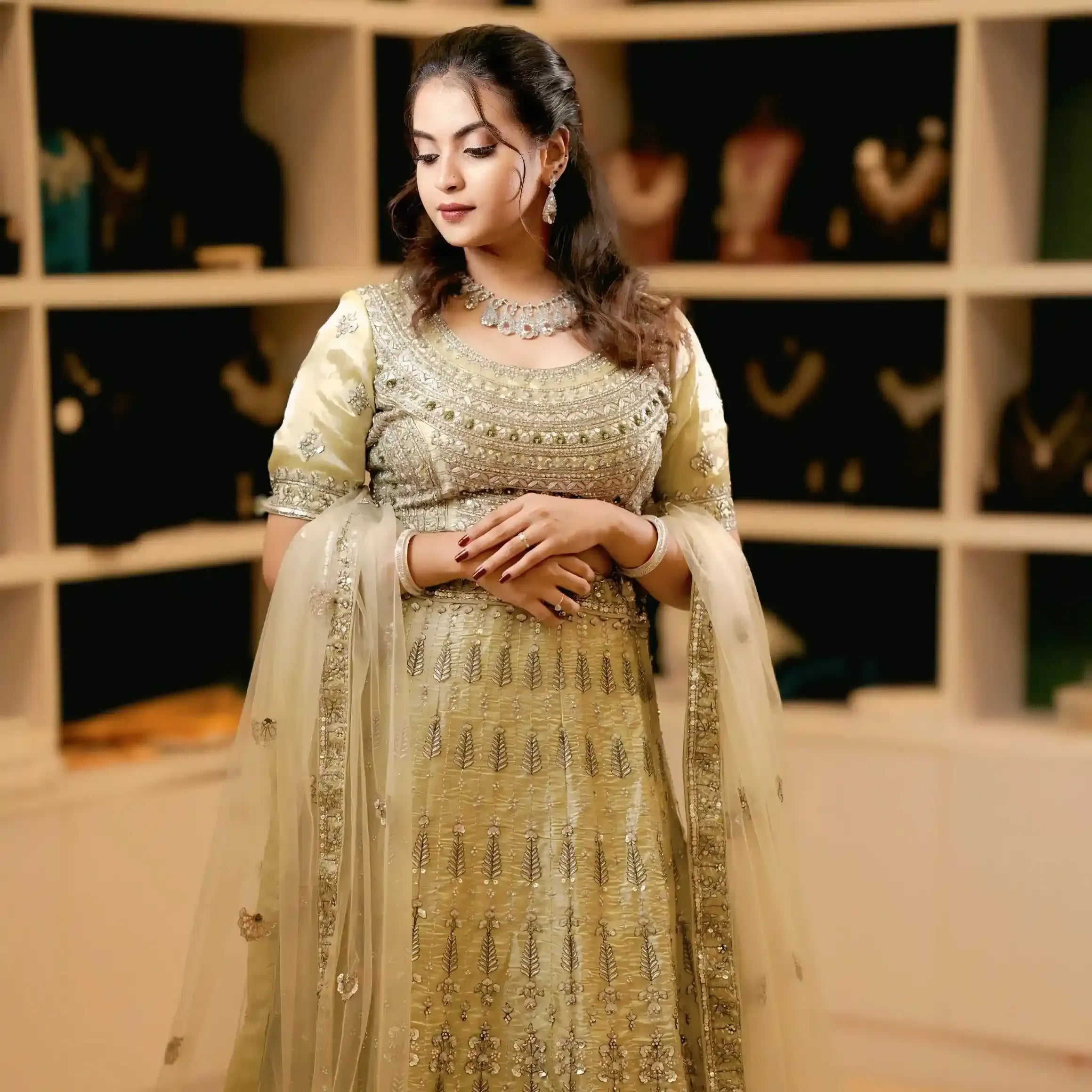 embroidered lehenga wedding outfit rentals reception