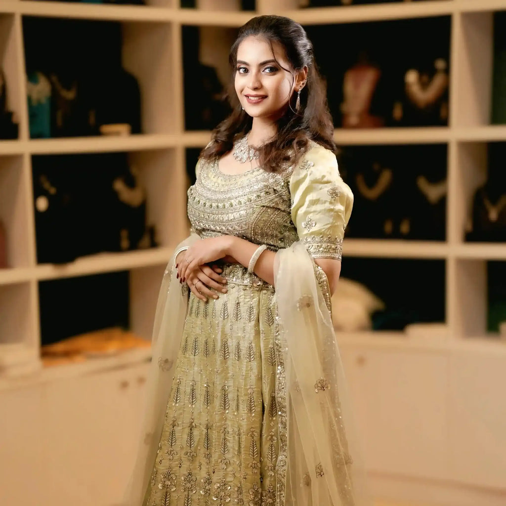 gold lehenga wedding clothes rental elegant style