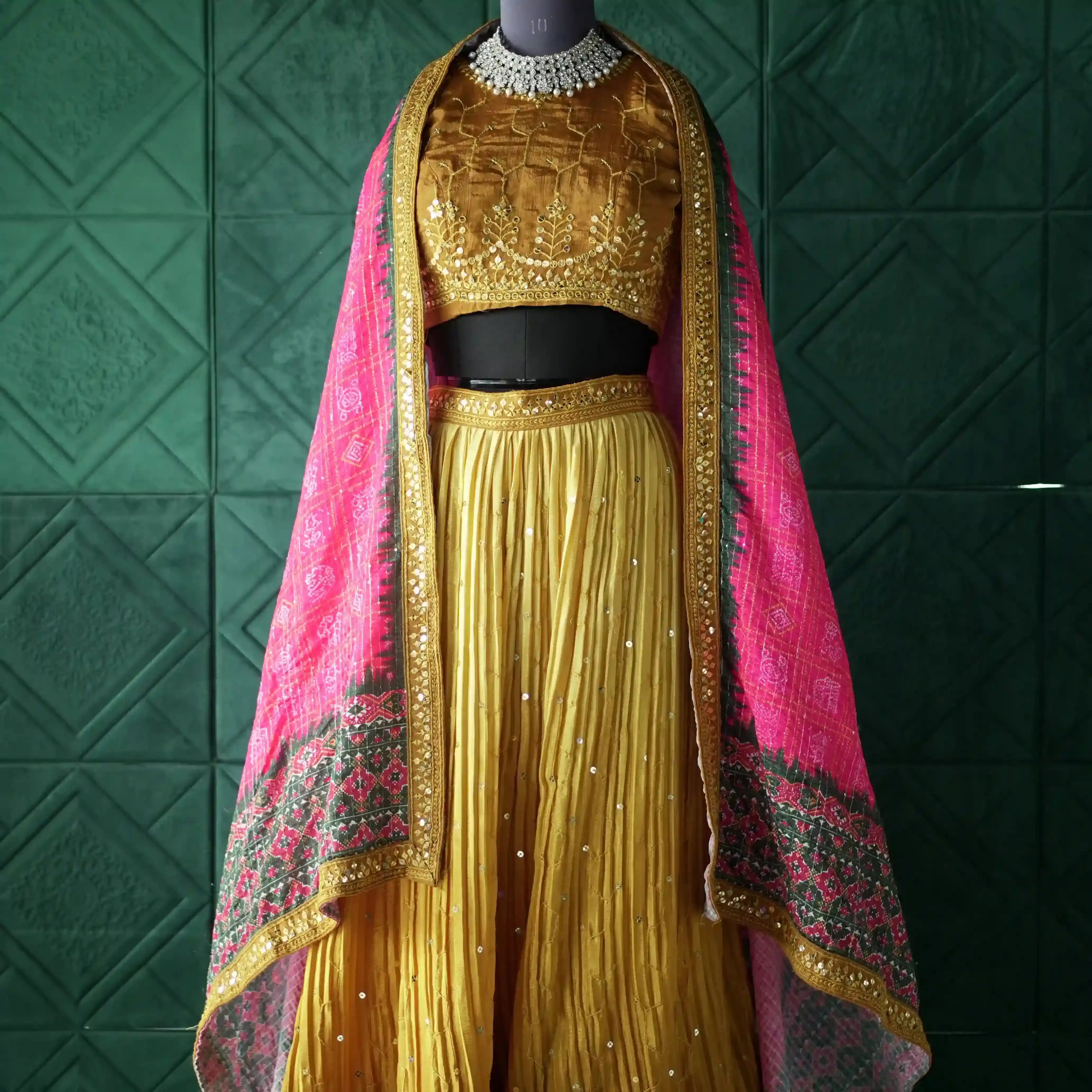 golden mustard bridal lehenga rental kerala