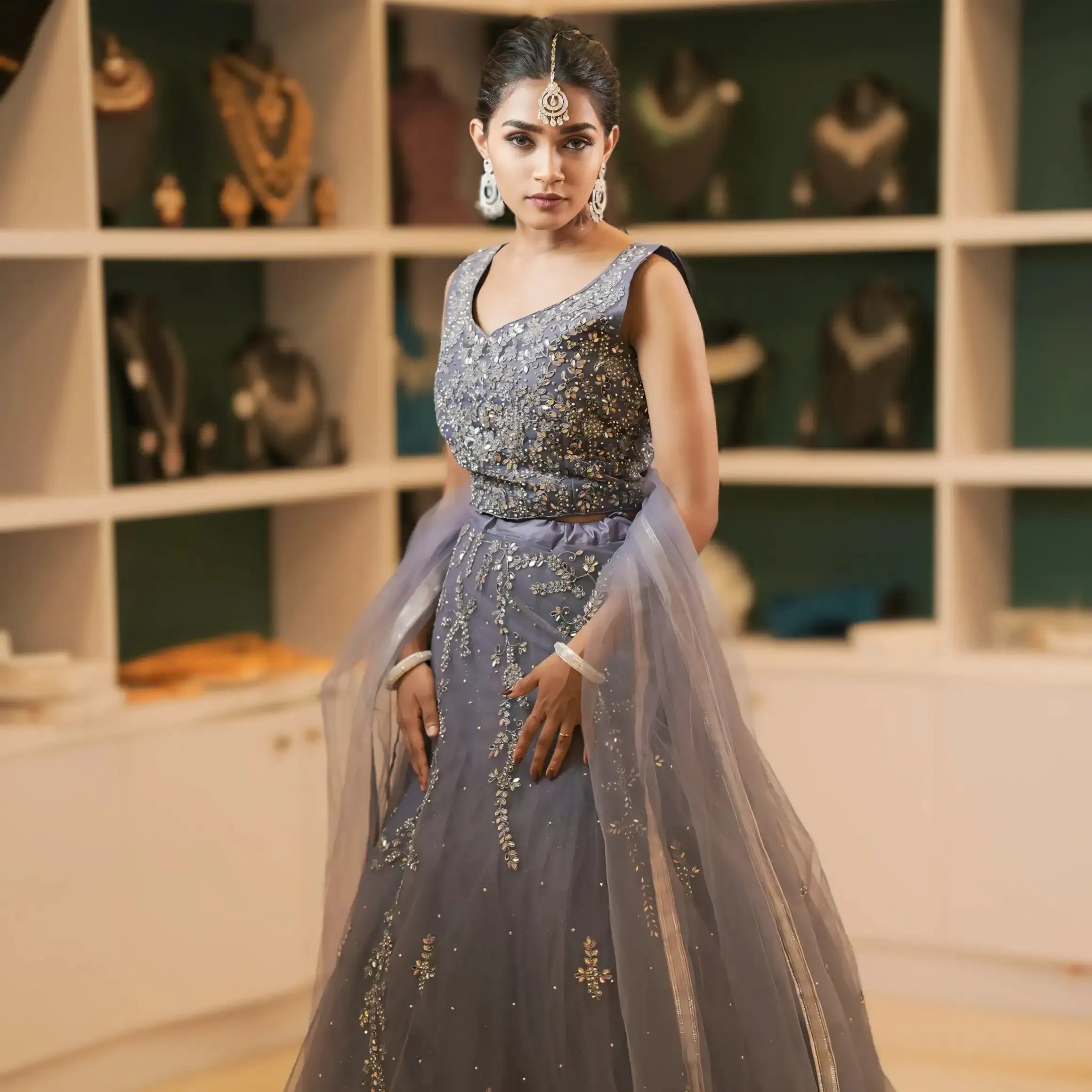 grey lehenga wedding clothes rental elegant party wear