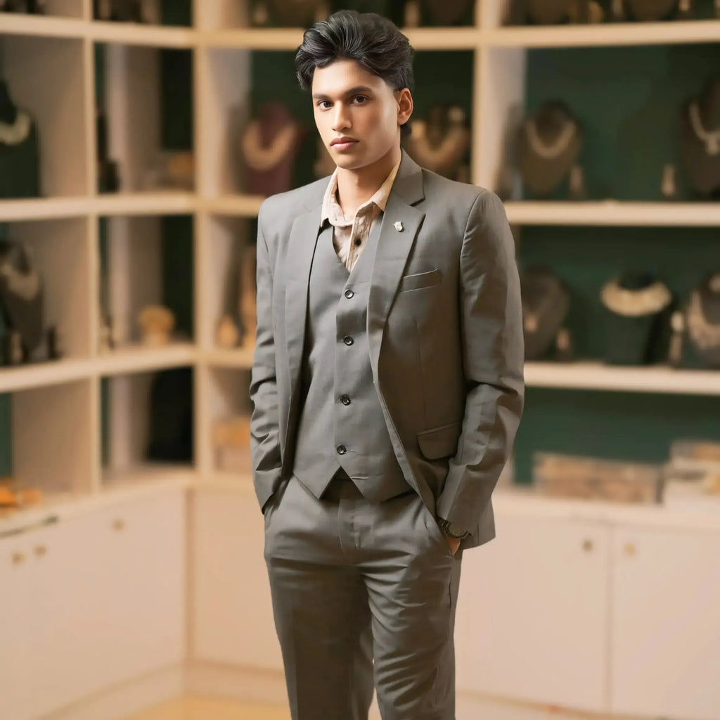 Grey three-piece suit for wedding and formal occasions
