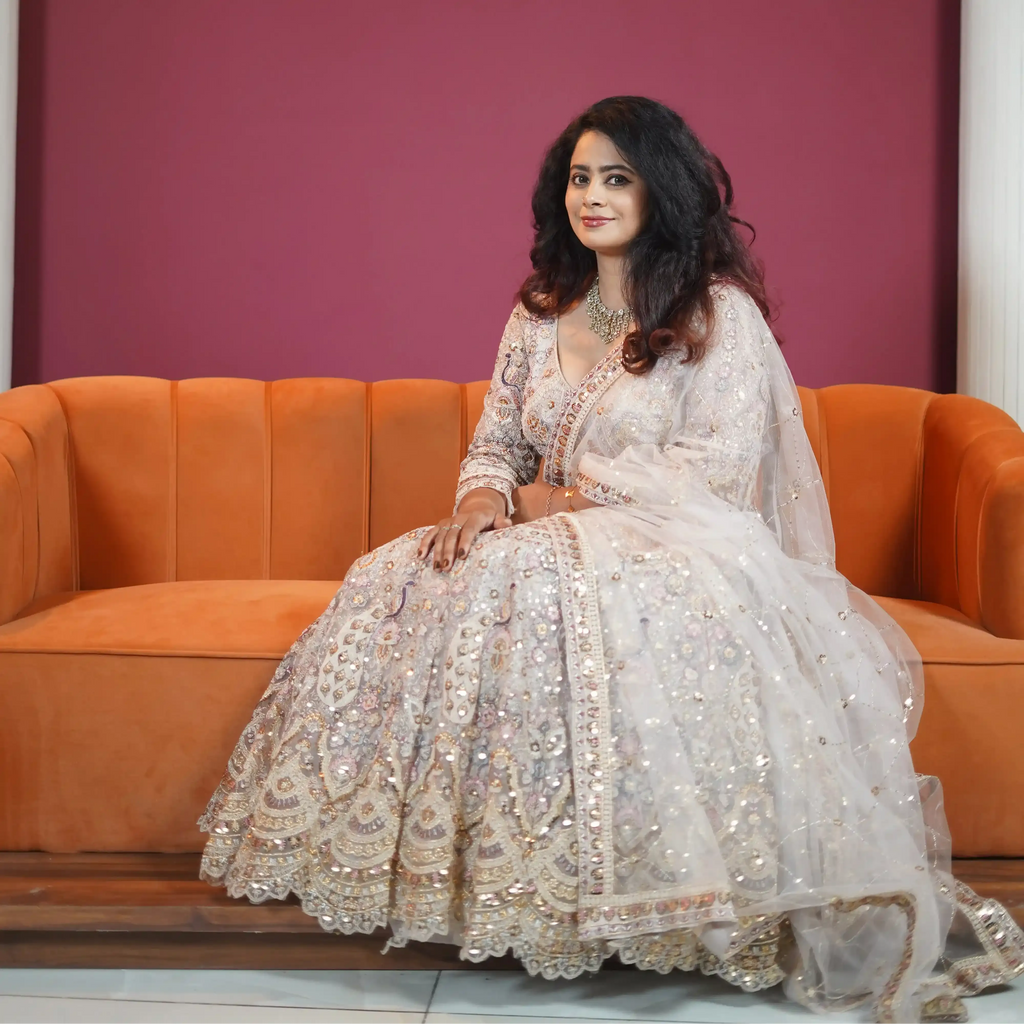 ivory lehenga wedding clothes rental elegant bride