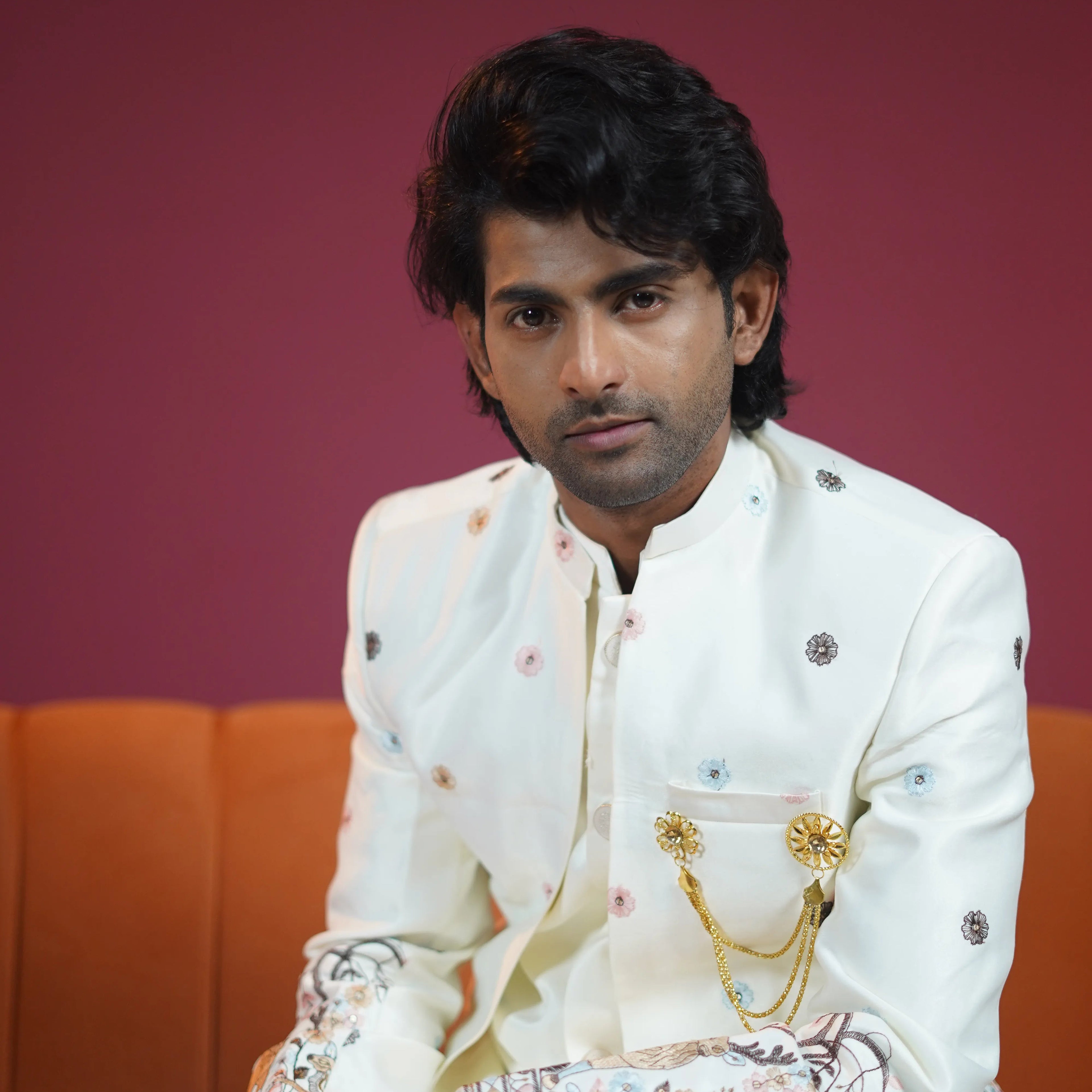 ivory embroidered designer sherwani for groom available at Posh Wedding Rental Kerala sherwani rental