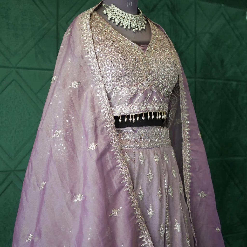 designer bridal outfit rental kerala lavender lehenga
