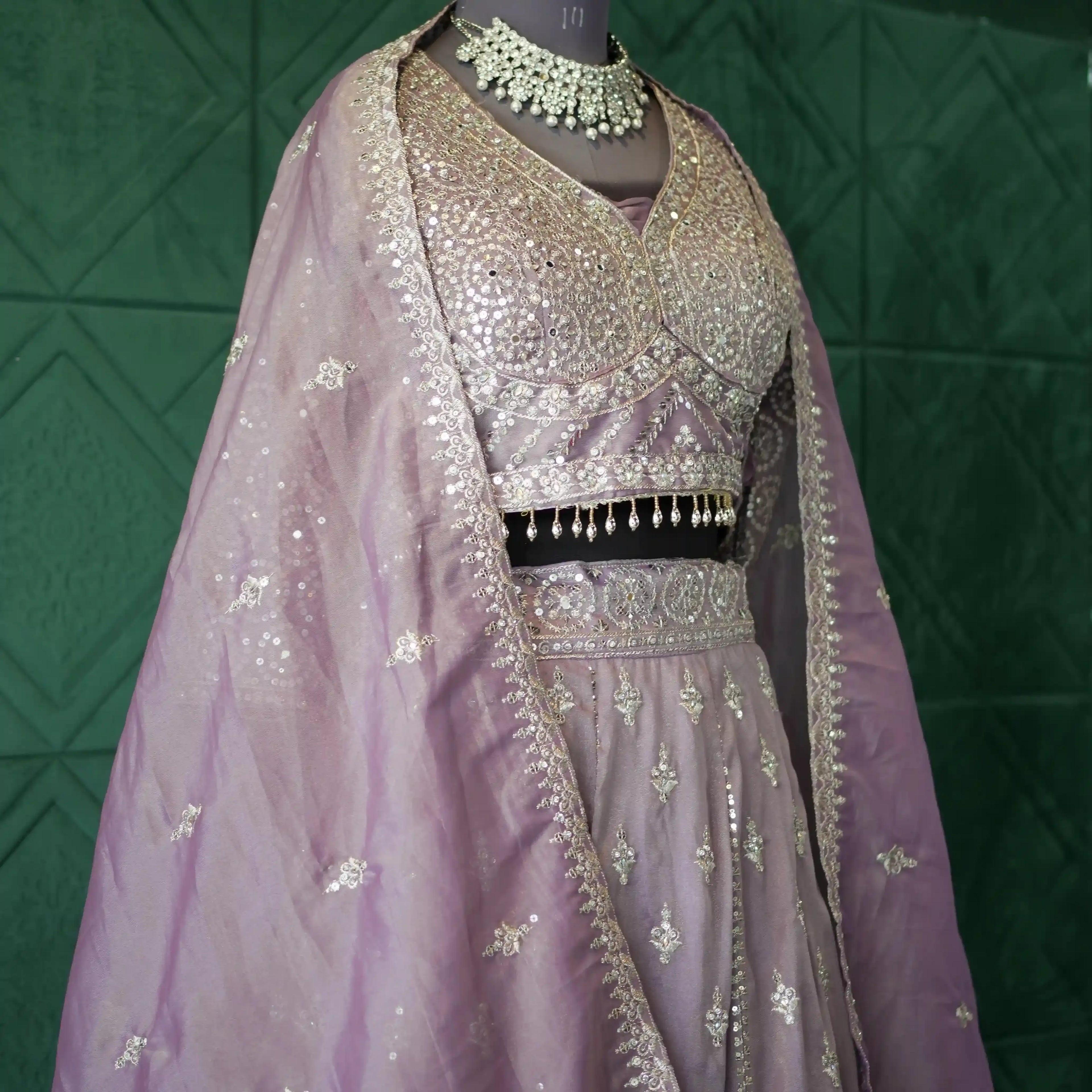 designer bridal outfit rental kerala lavender lehenga