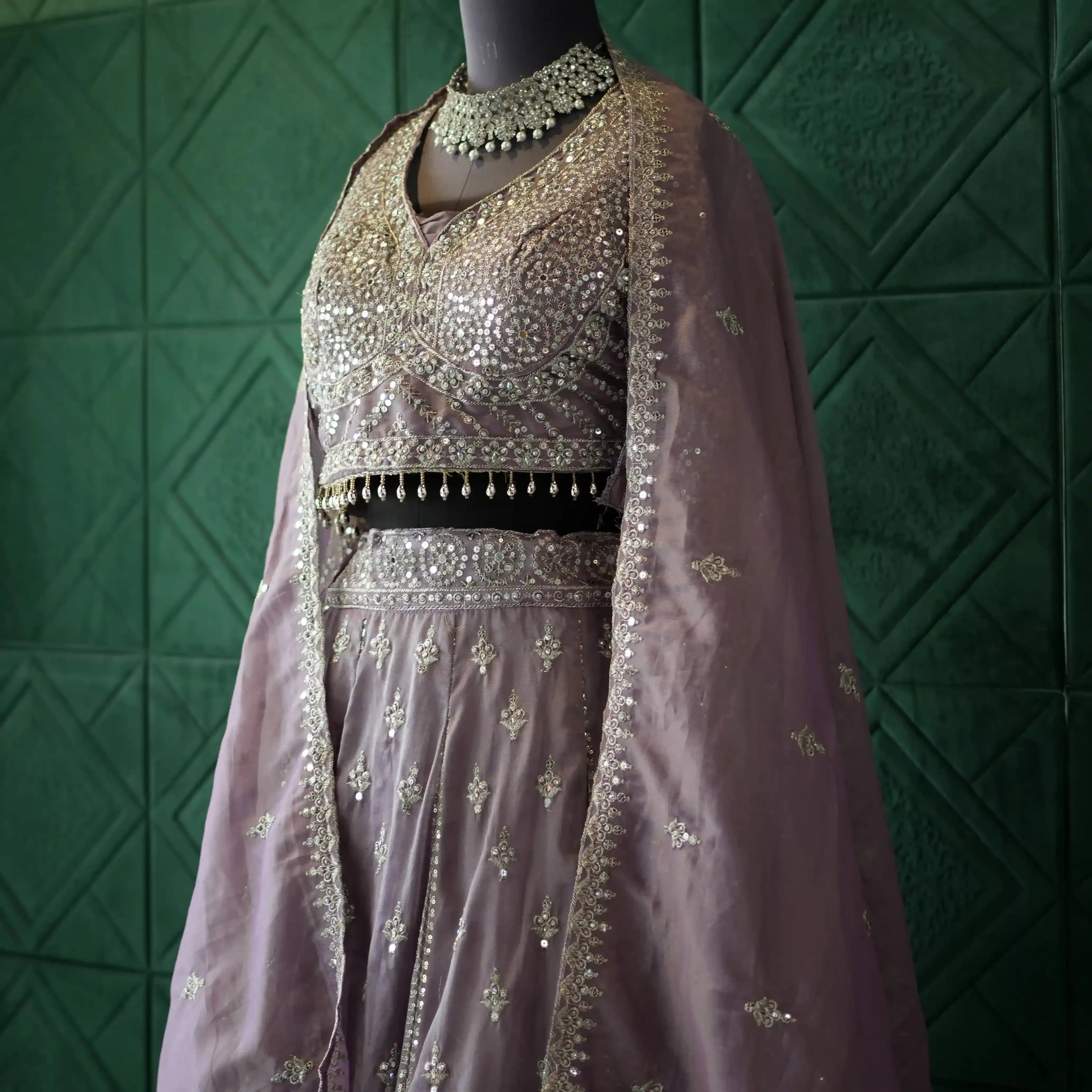 pastel bridal lehenga rental kerala lavender