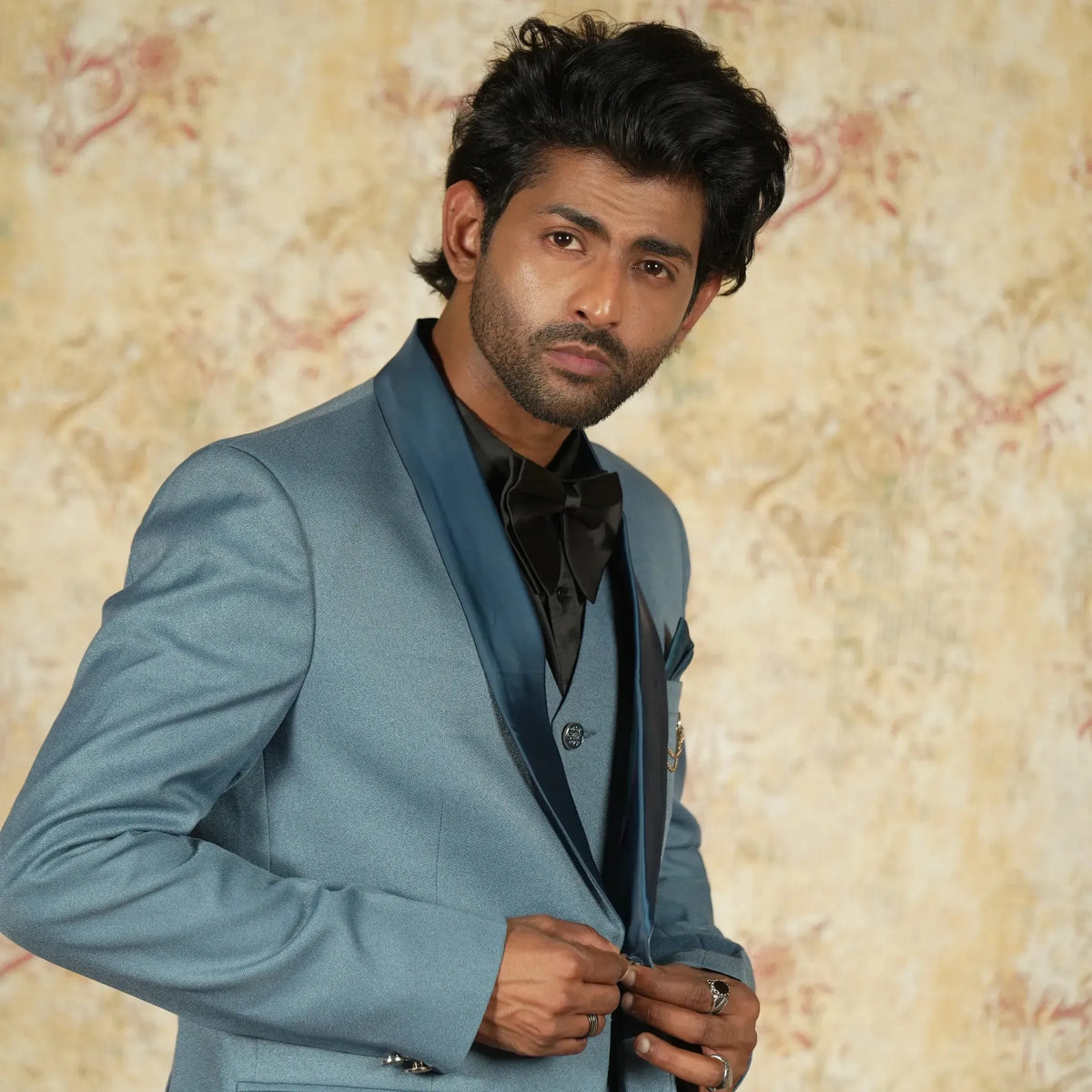Designer light blue groom suit for engagement and cocktail party