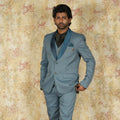 Light blue designer tuxedo with contrasting shawl lapel