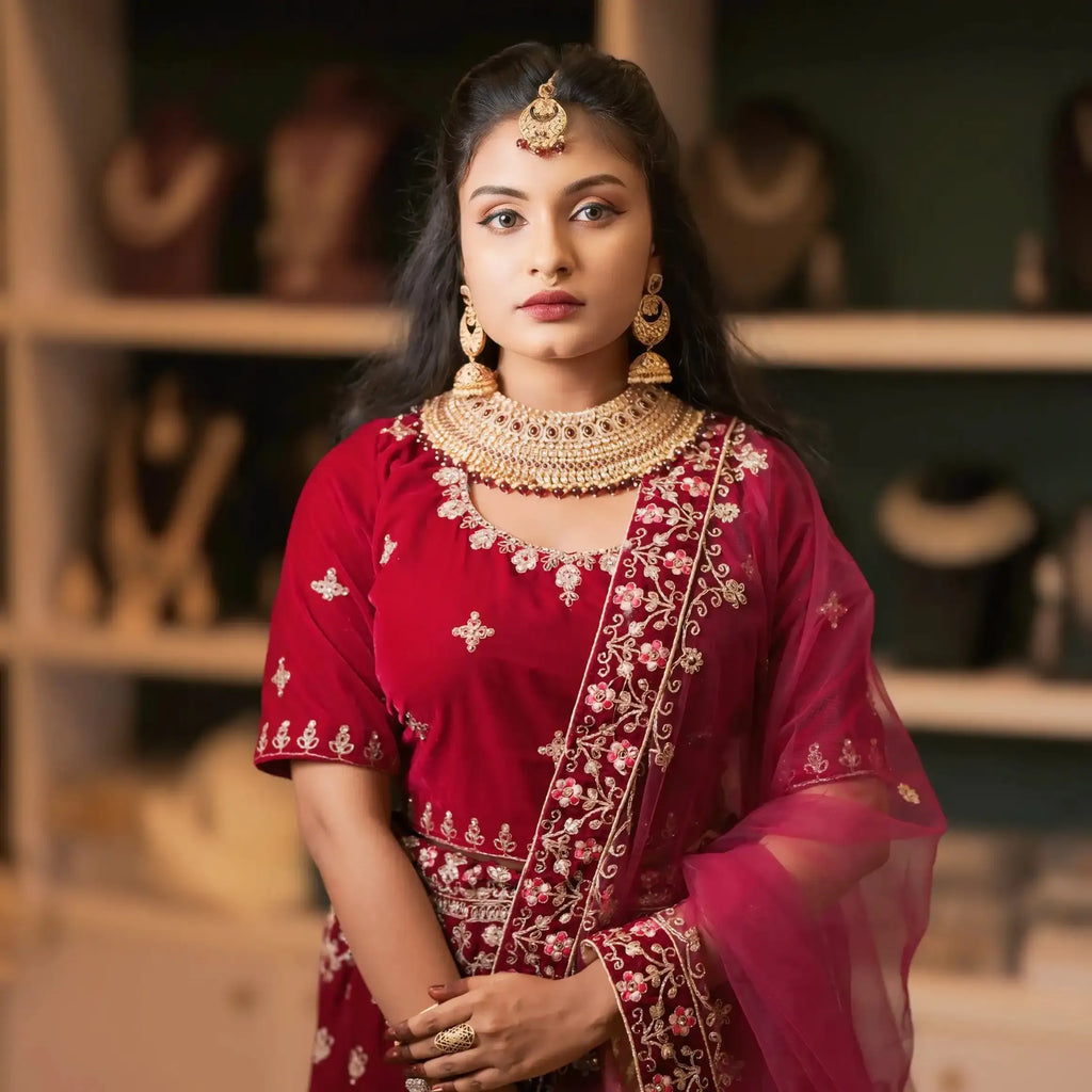 maroon lehenga set wedding attire rental bride to be dress