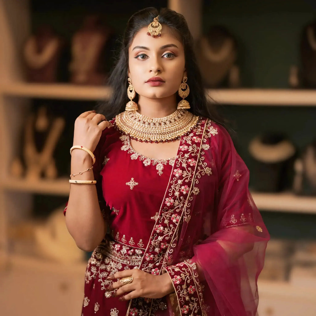 designer maroon lehenga bridal dress rental wedding outfit rentals