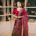 maroon bridal lehenga wedding dress rental kerala traditional outfit