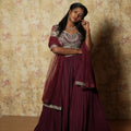 maroon designer crop top lehenga rental kerala