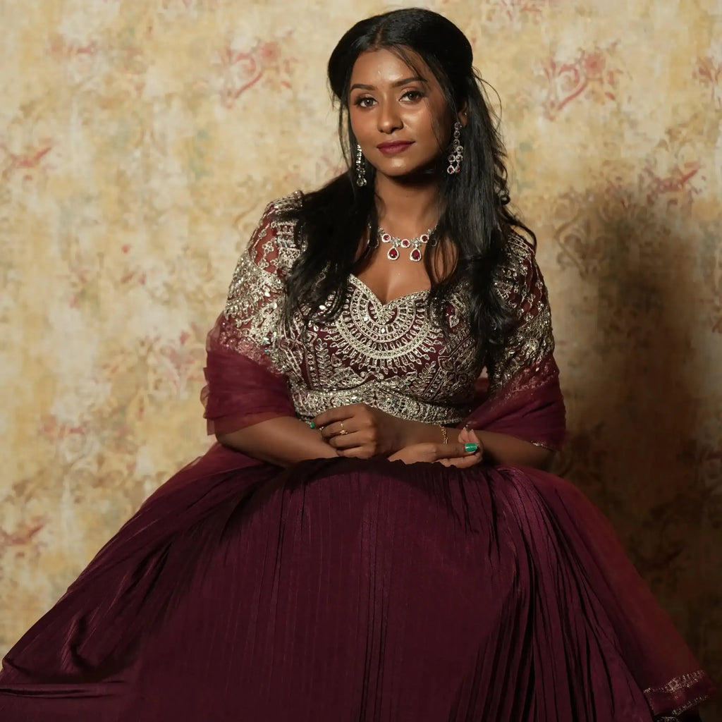 designer maroon lehenga rental near me