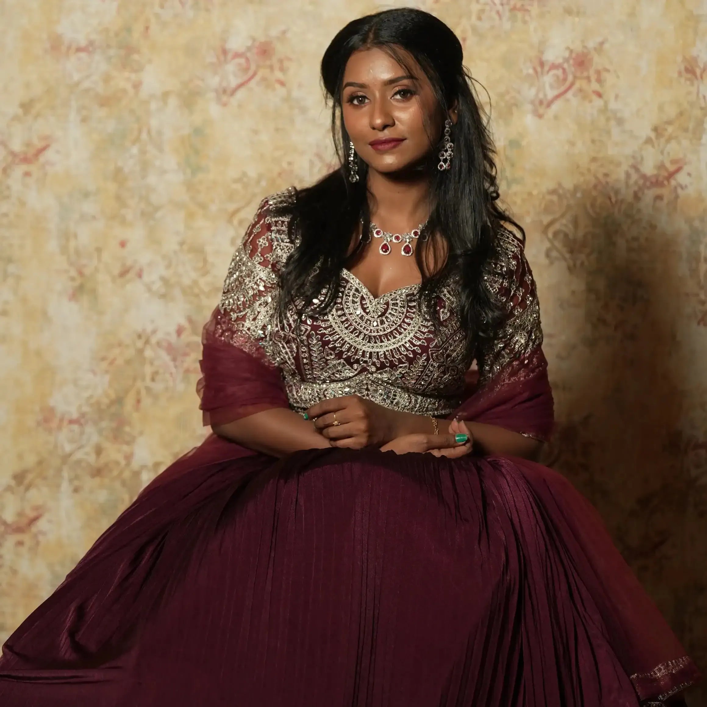 designer maroon lehenga rental near me