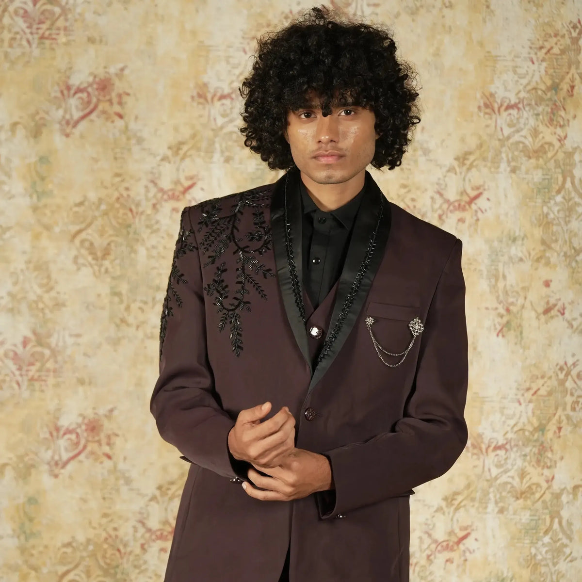Designer maroon groom suit for wedding and engagement