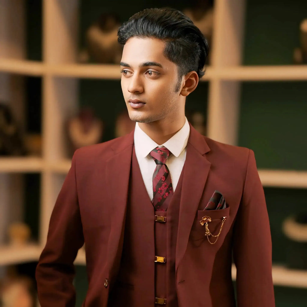 men maroon suit wedding attire rental formal look