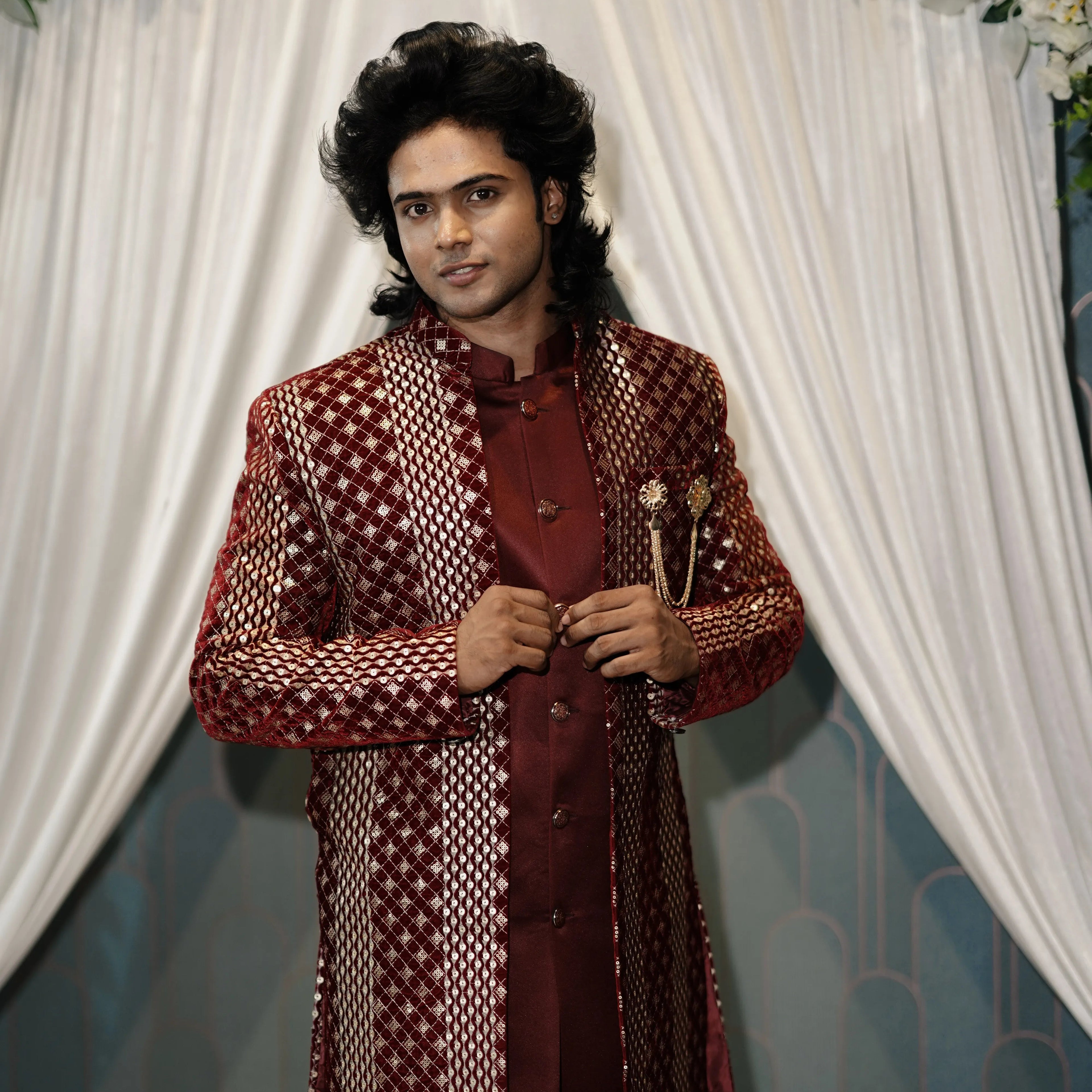 Royal Deep Red Embroidered Designer Sherwani Set