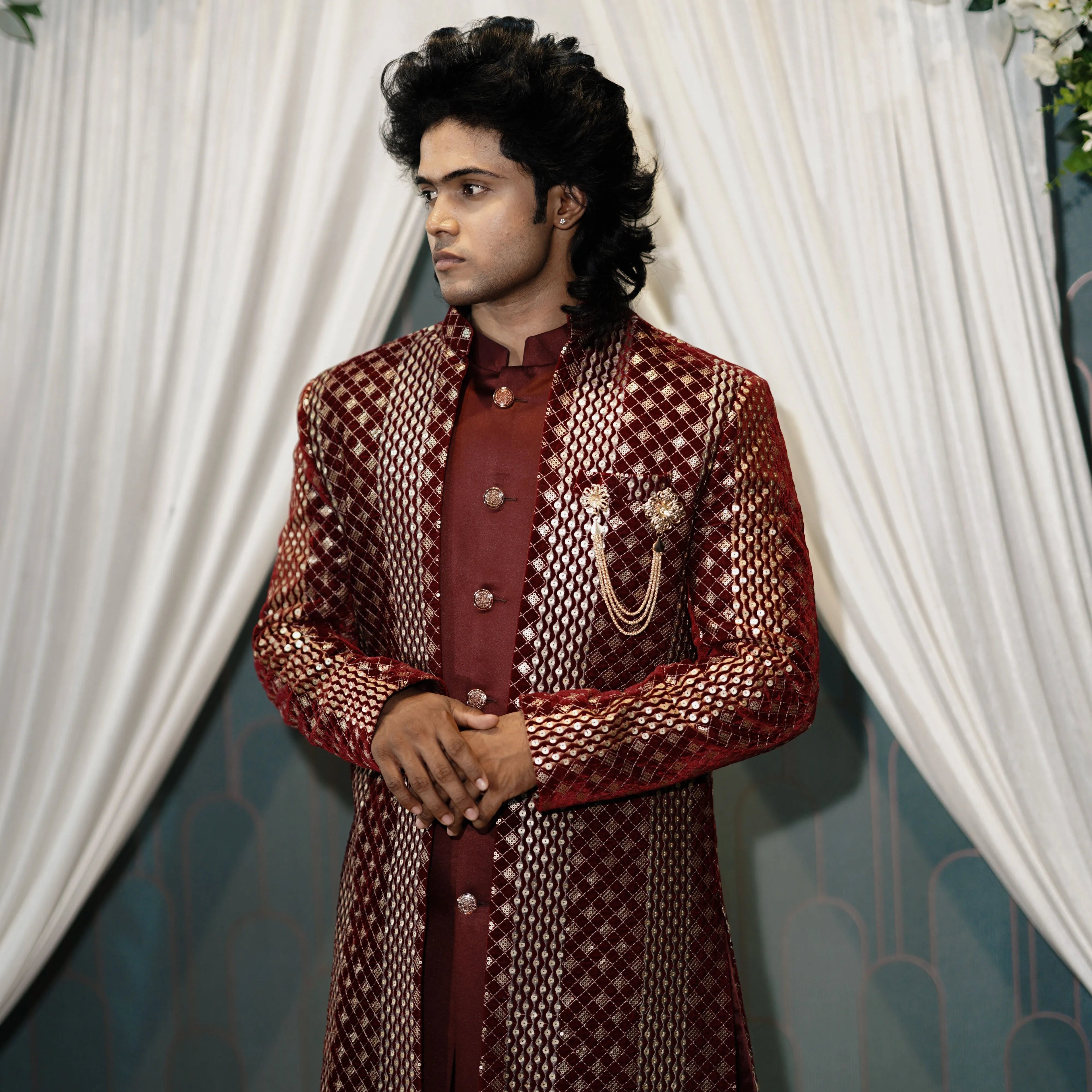 Royal Deep Red Embroidered Designer Sherwani Set