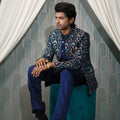 Navy Blue Embroidered Open Jodhpuri Suit
