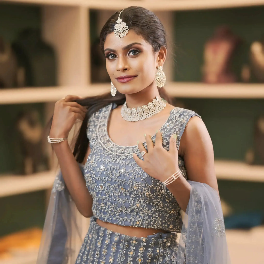 blue lehenga set wedding clothes rental ethnic fashion