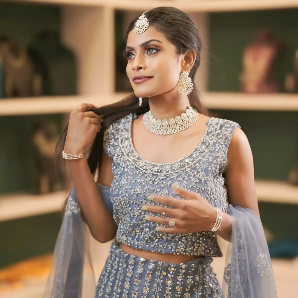 designer blue lehenga wedding outfit rentals party wear