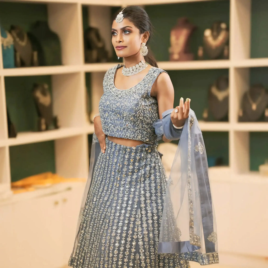 blue lehenga wedding dress rental kerala engagement outfit