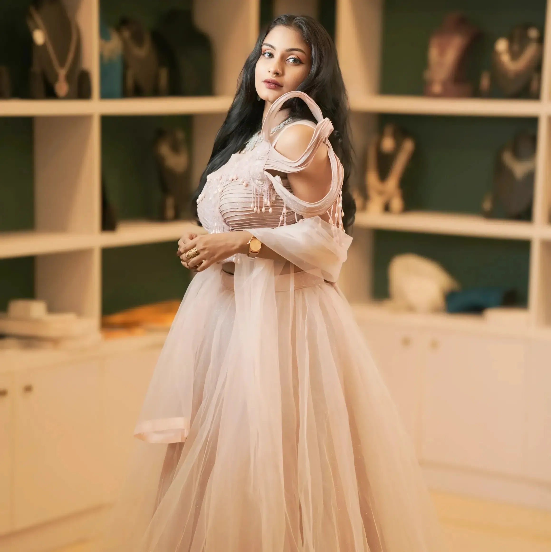 pink lehenga wedding attire rental kerala reception look