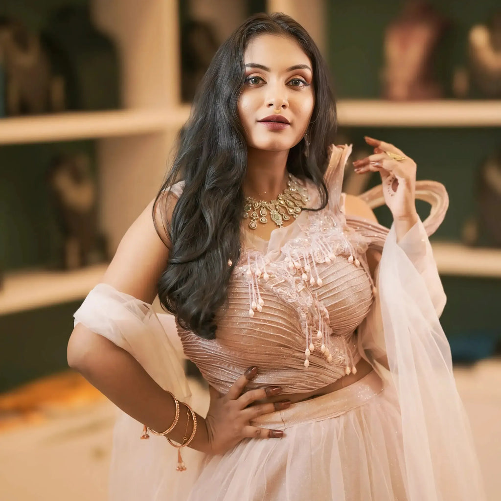 pink crop top lehenga wedding outfit rentals bridesmaid