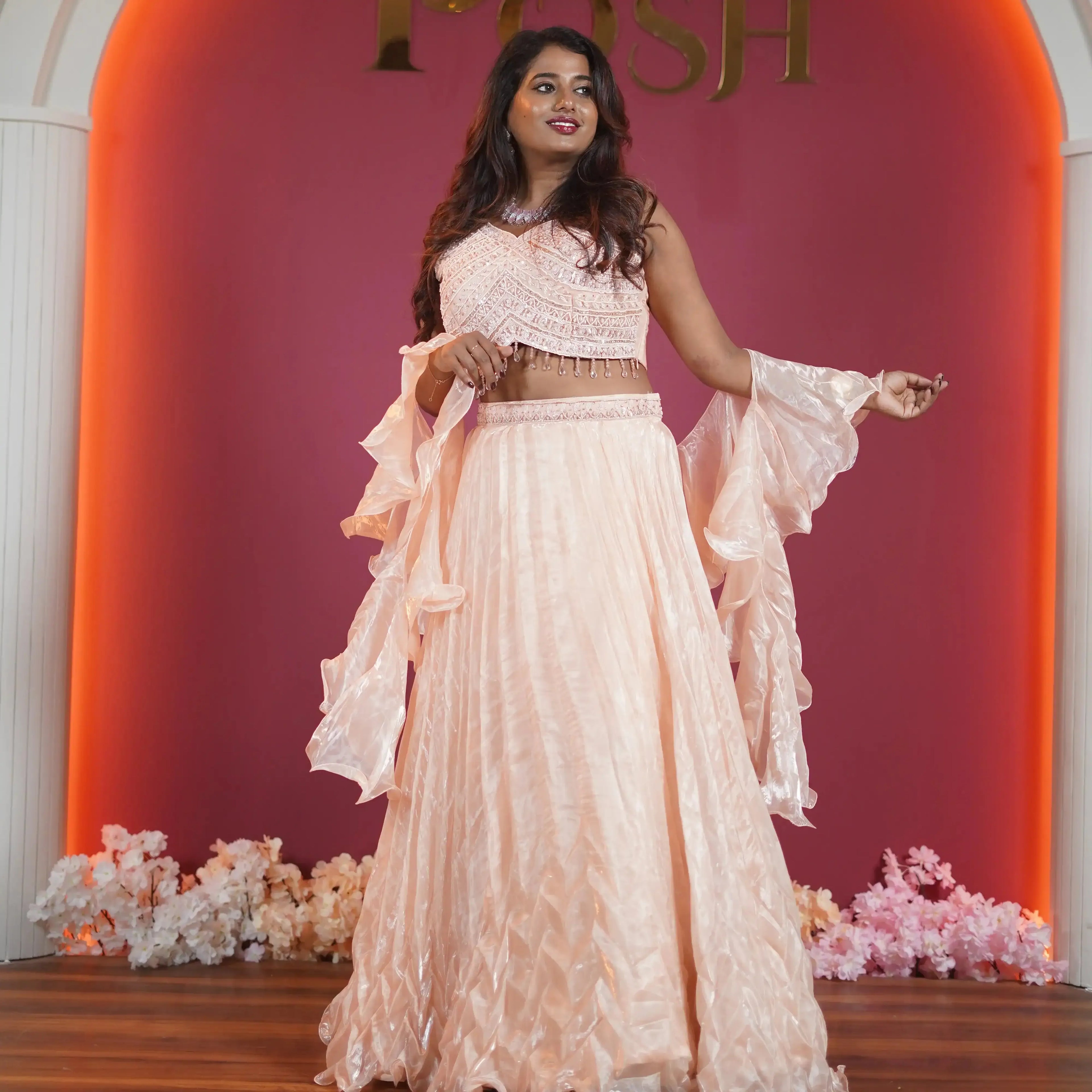 peach ethnic crop top rental kerala women