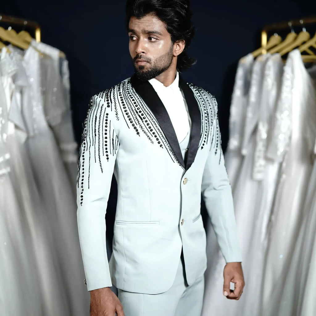 Luxury pista green Indo-Western wedding suit