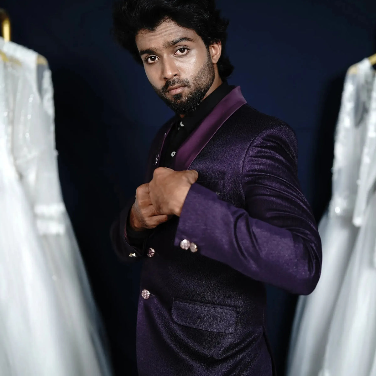 Deep purple designer suit for men