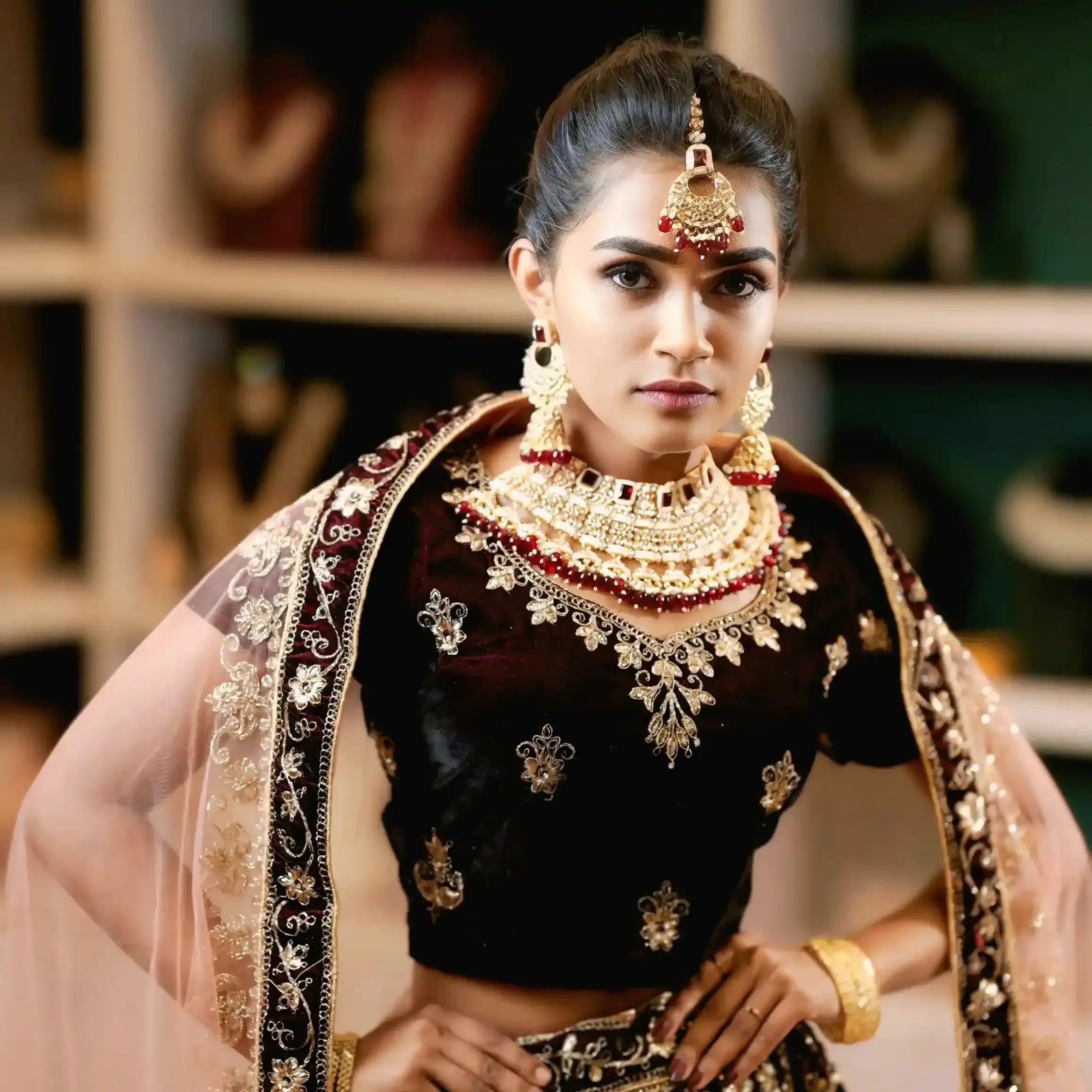 wine color lehenga wedding attire rental kerala