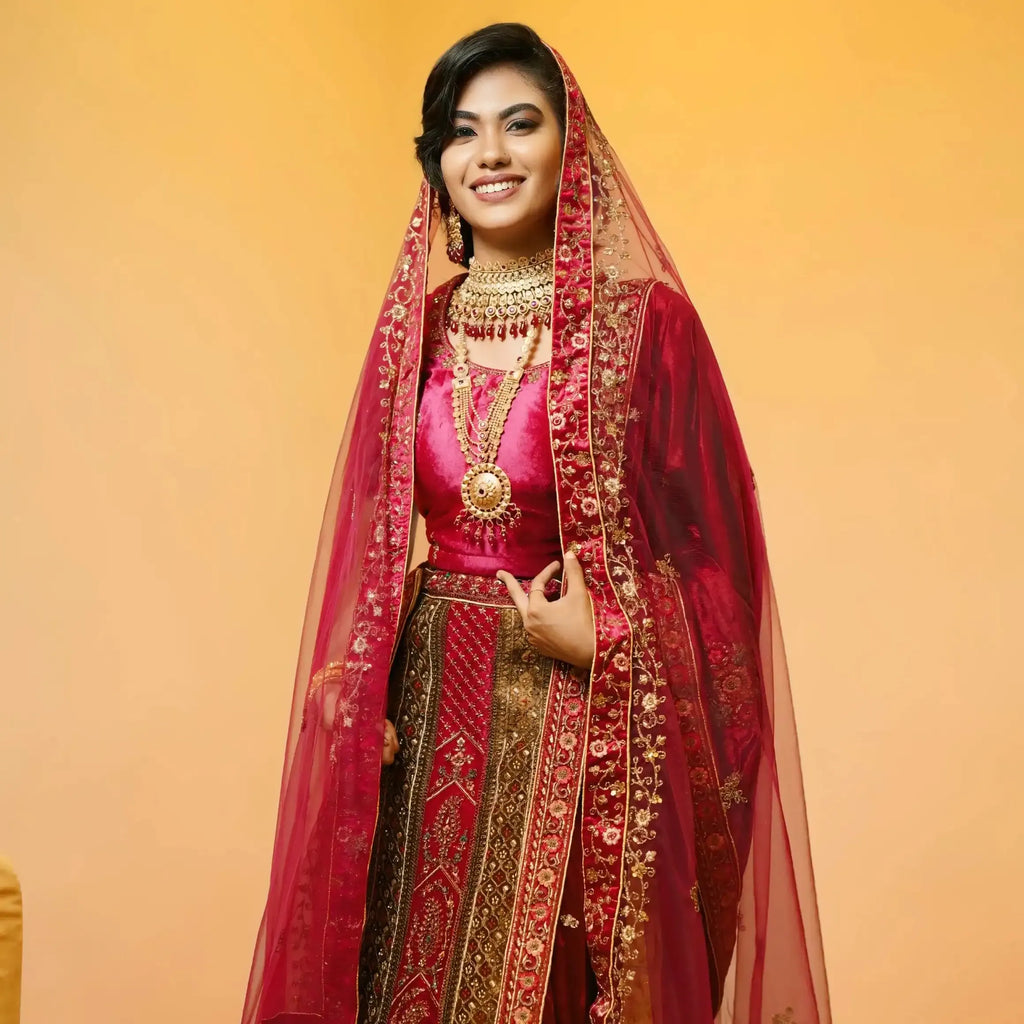 bridal lehenga rental kerala magenta traditional wear