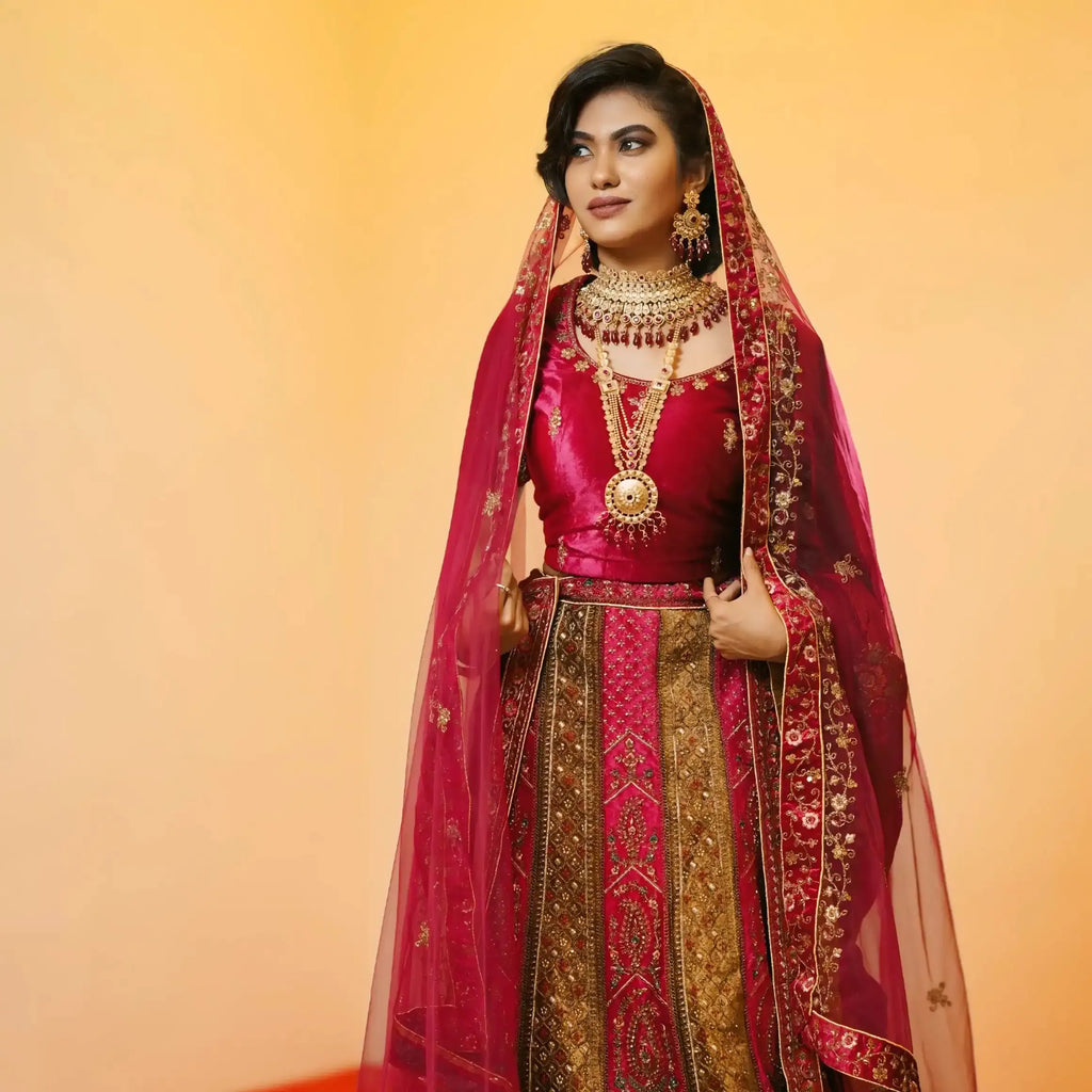 pink bridal lehenga wedding outfit rentals kerala