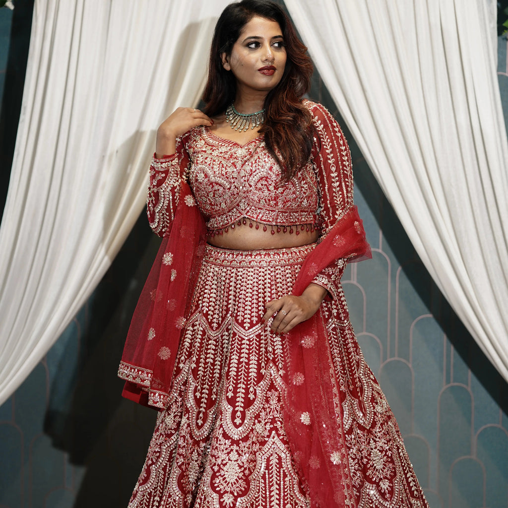 Regal Red Heavy Embroidered Bridal Lehenga