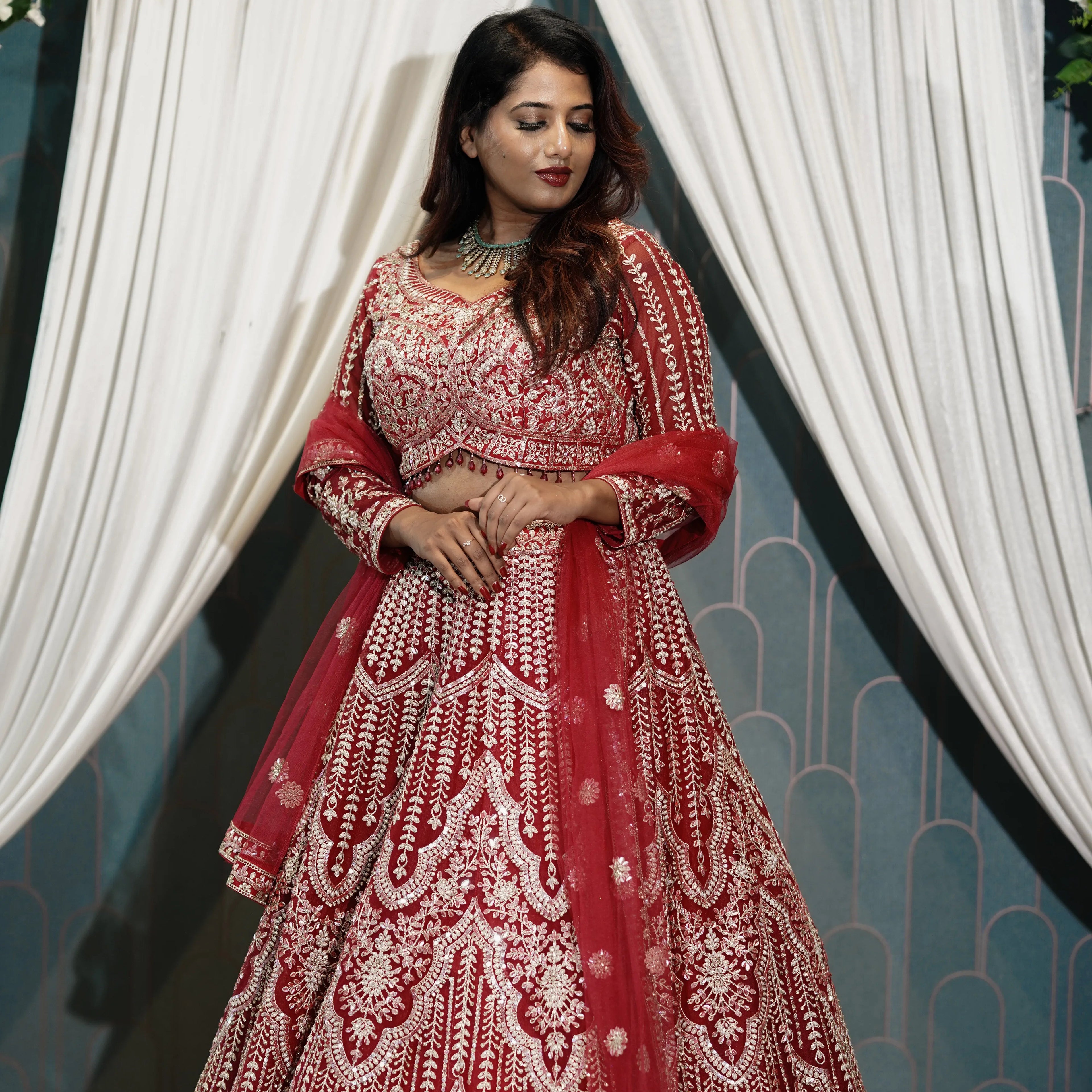 Regal Red Heavy Embroidered Bridal Lehenga