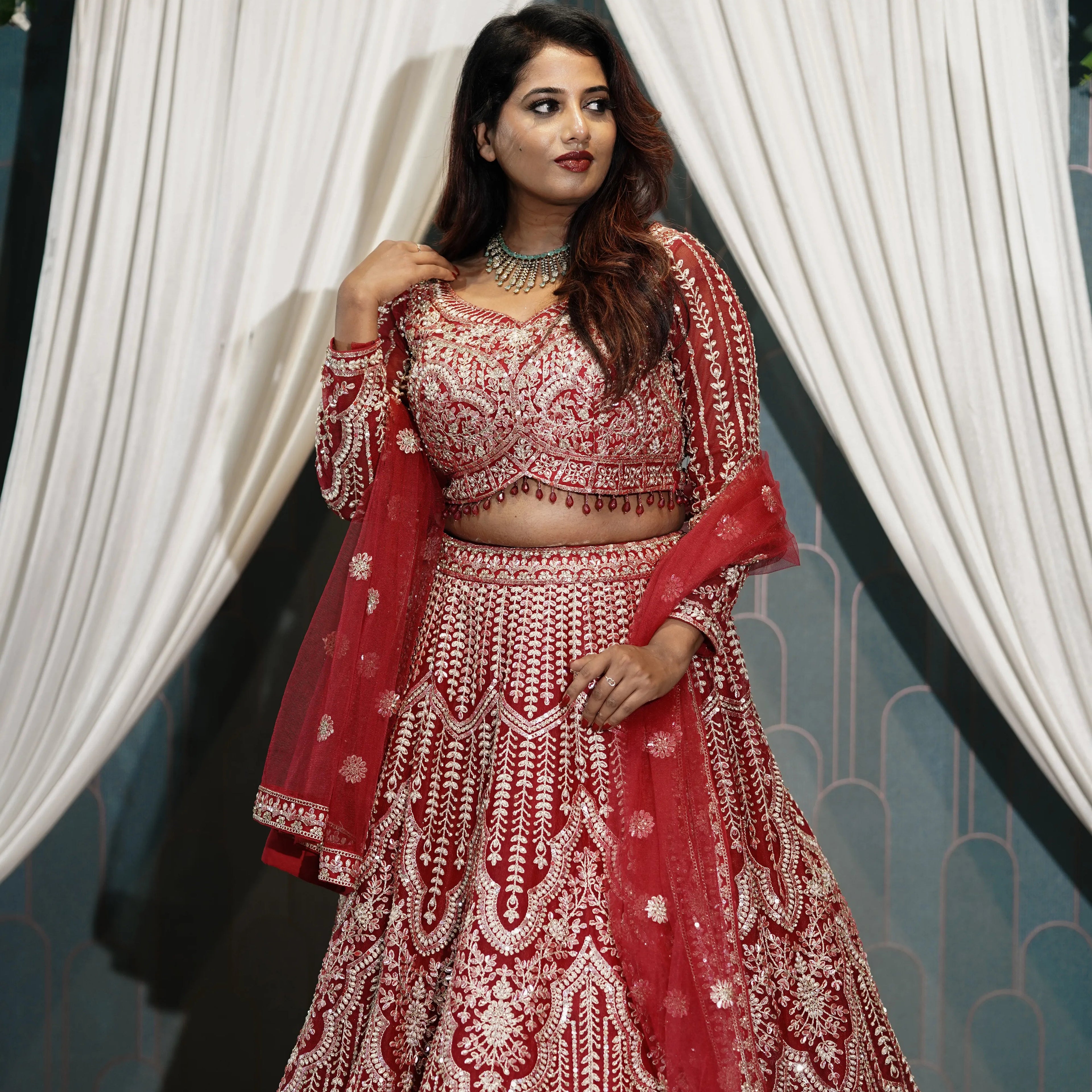 Regal Red Heavy Embroidered Bridal Lehenga