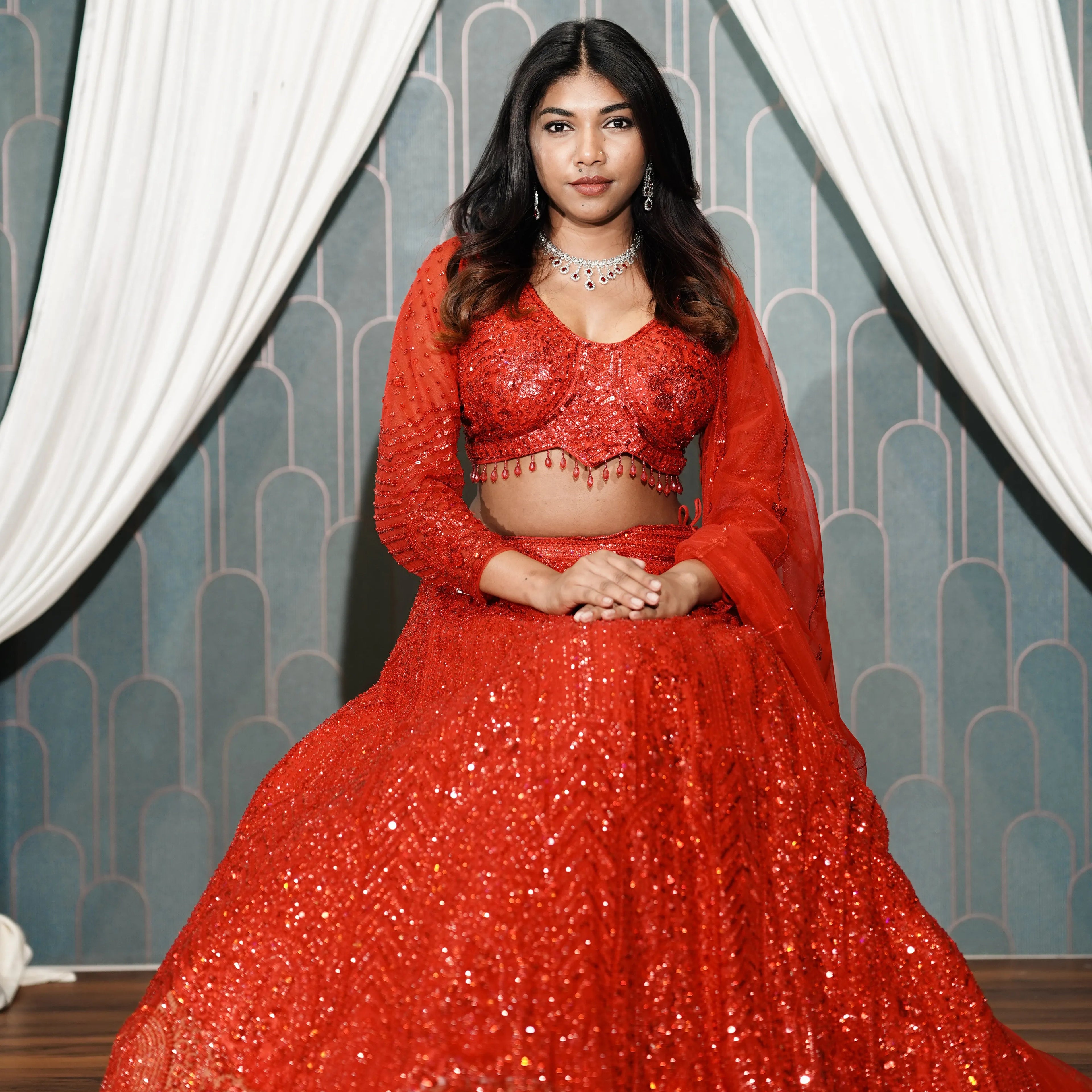 Radiant Red Sequin Designer Bridal Lehenga