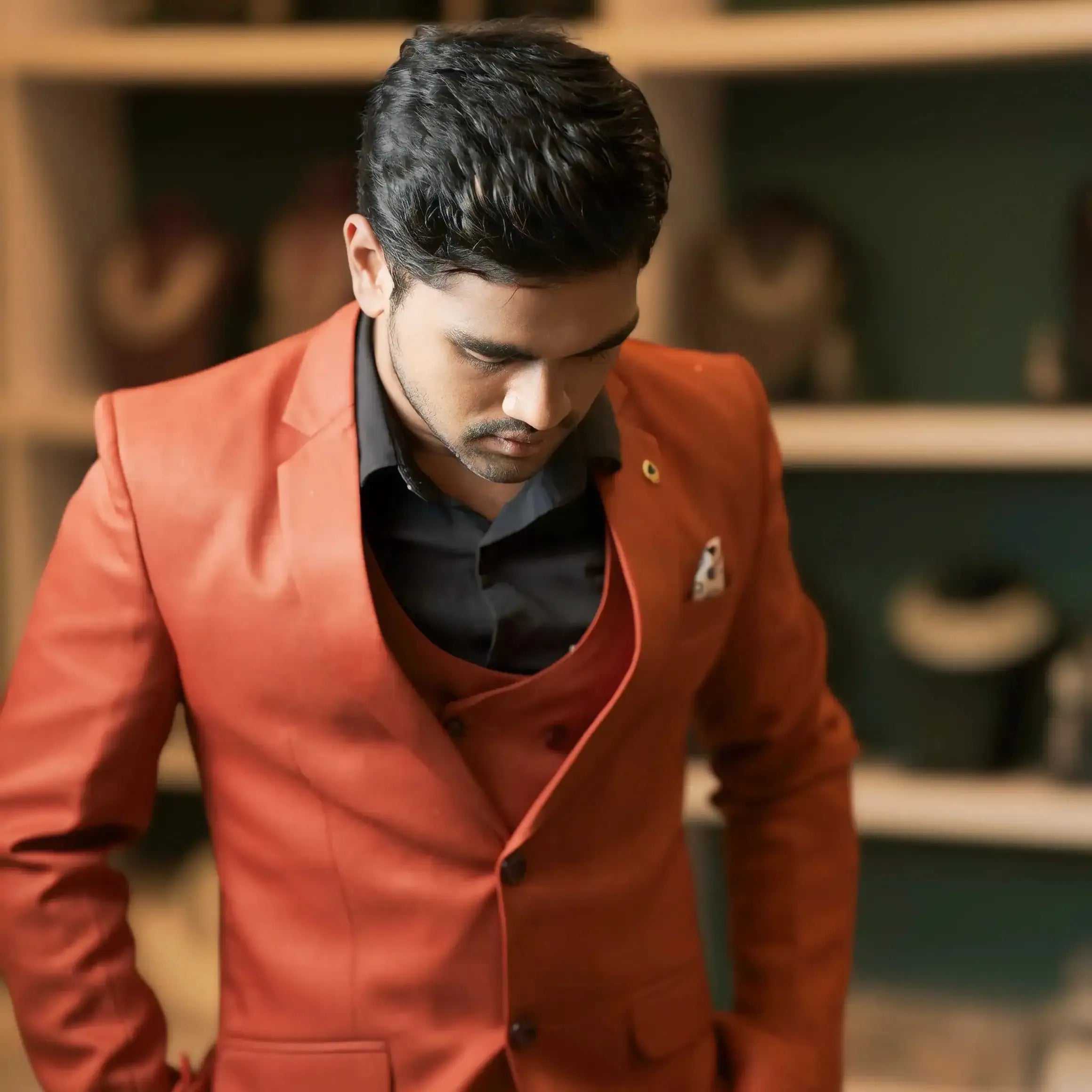 orange suit wedding clothes rental reception wear