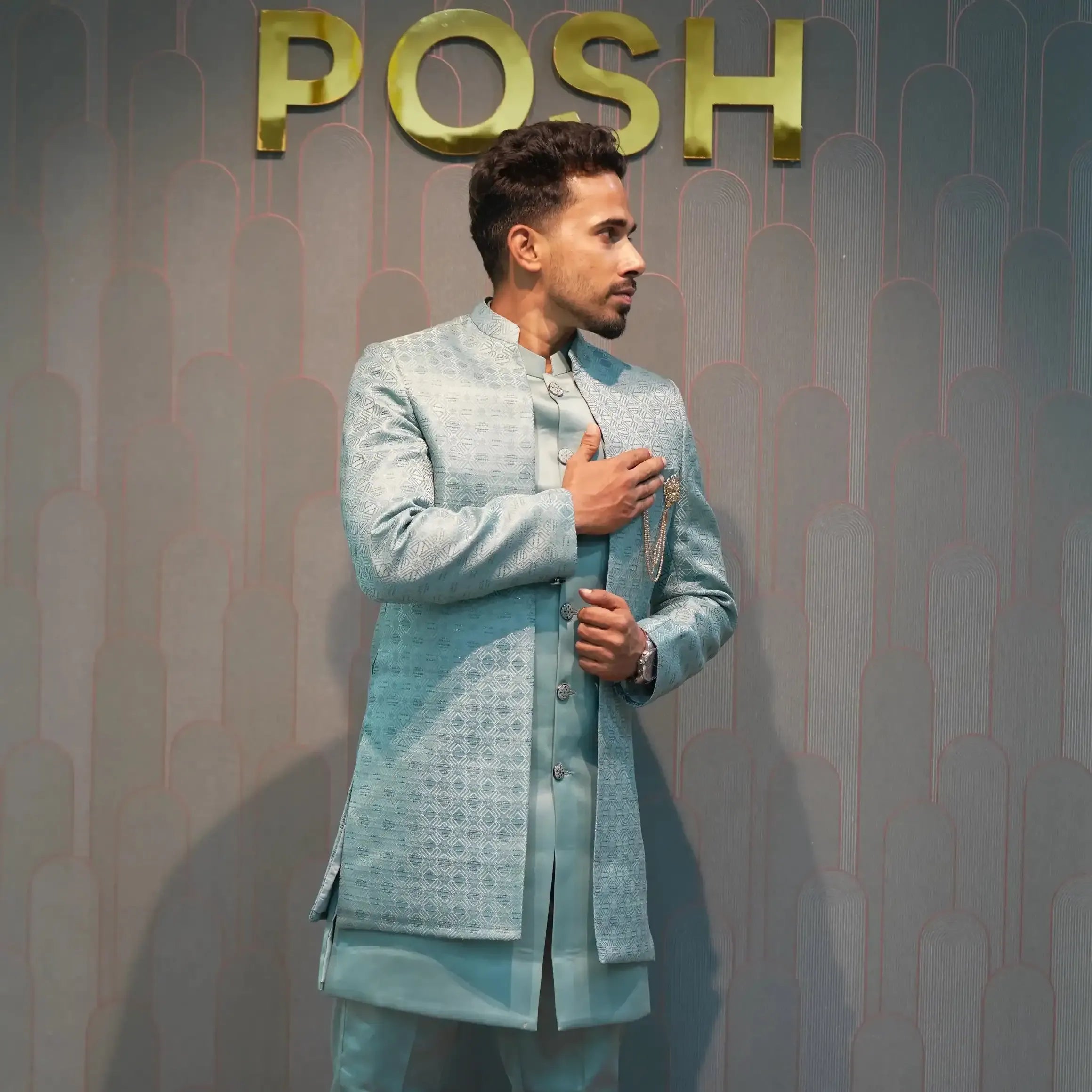 sky blue indo western wedding dress rental kerala