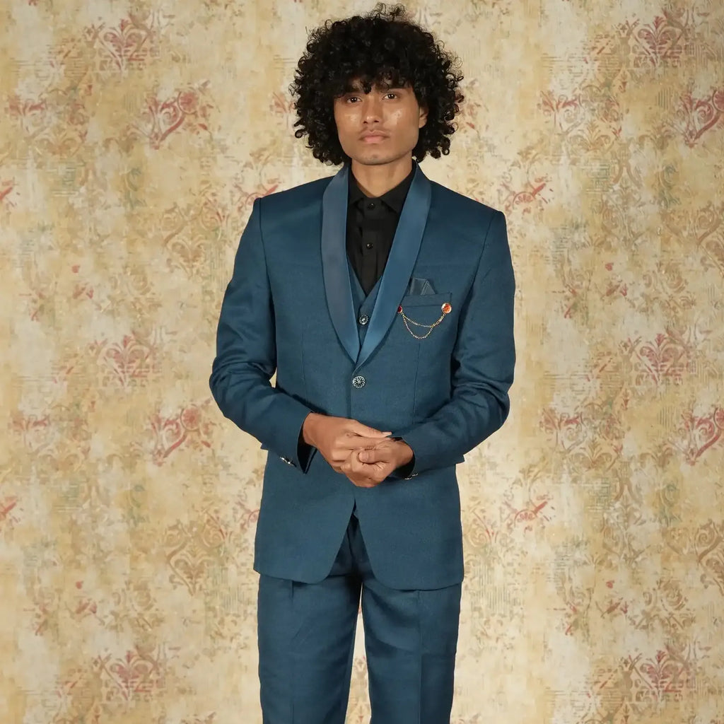 teal blue designer tuxedo suit rental kerala
